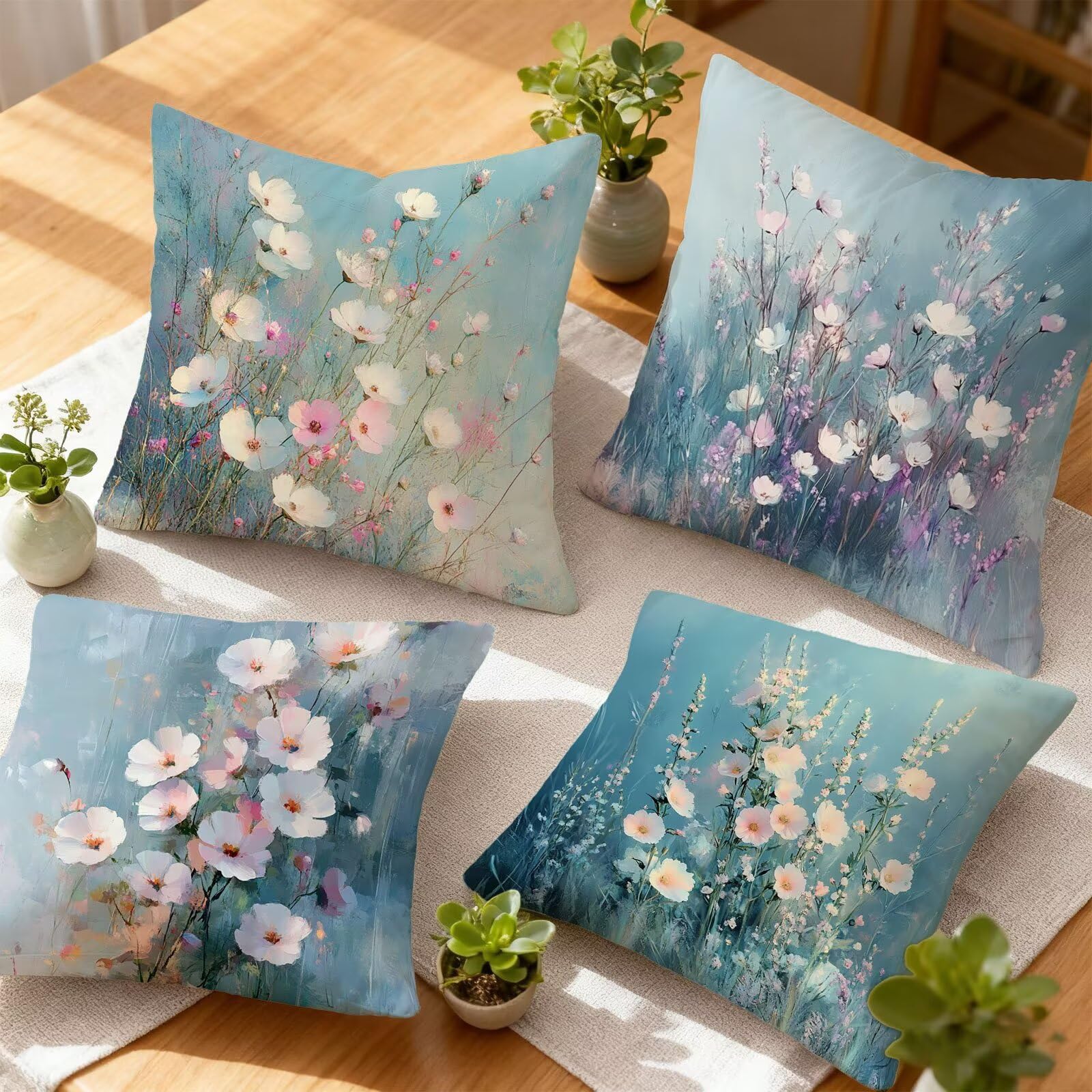 Rose Housse Coussin 60x60 Fleur Taie Oreiller 60x60 Lot de 4 Super Doux Protege Oreiller 60 x 60 Decoration Automne Taie D'oreiller Carrées Coussin Canape, pour Maison Chambre Canapé Chaise E - 925