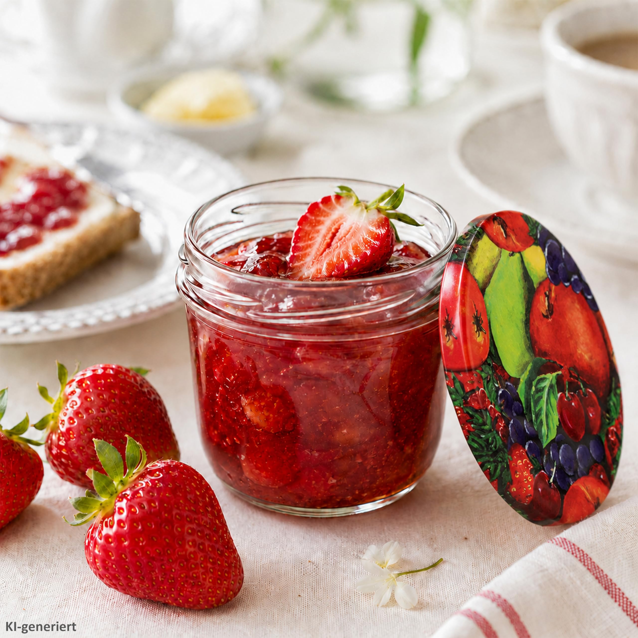 MamboCat 100er Set Sturzglas 230 ml Marmeladenglas Einmachglas Einweckglas To 82 Obst Dekor Deckel incl. Diamant-Zucker Gelierzauber Rezeptheft