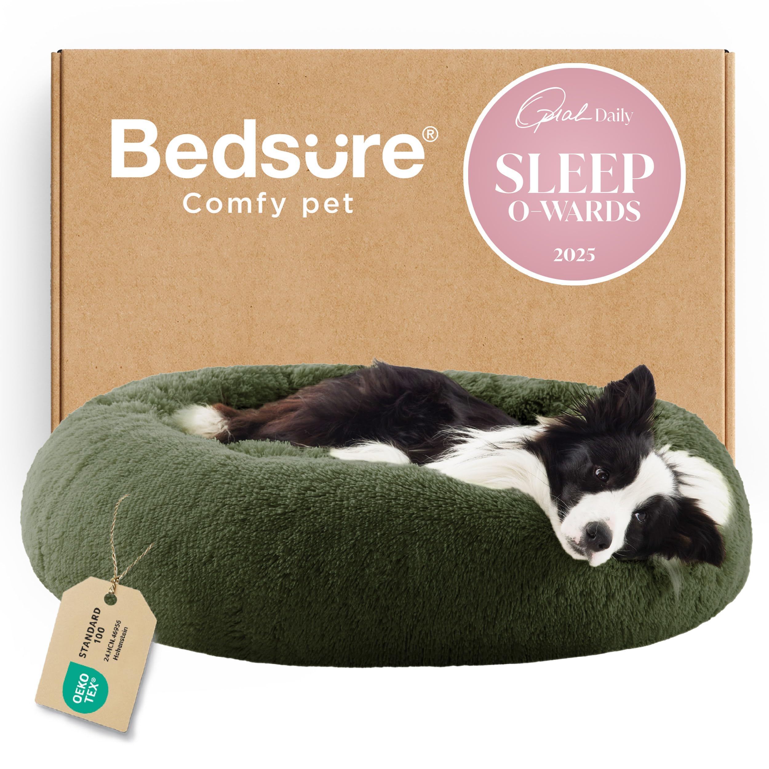 Bedsure Calming Dog Beds Large Sized Dog Donut Washable Pet Bed,36ins Green