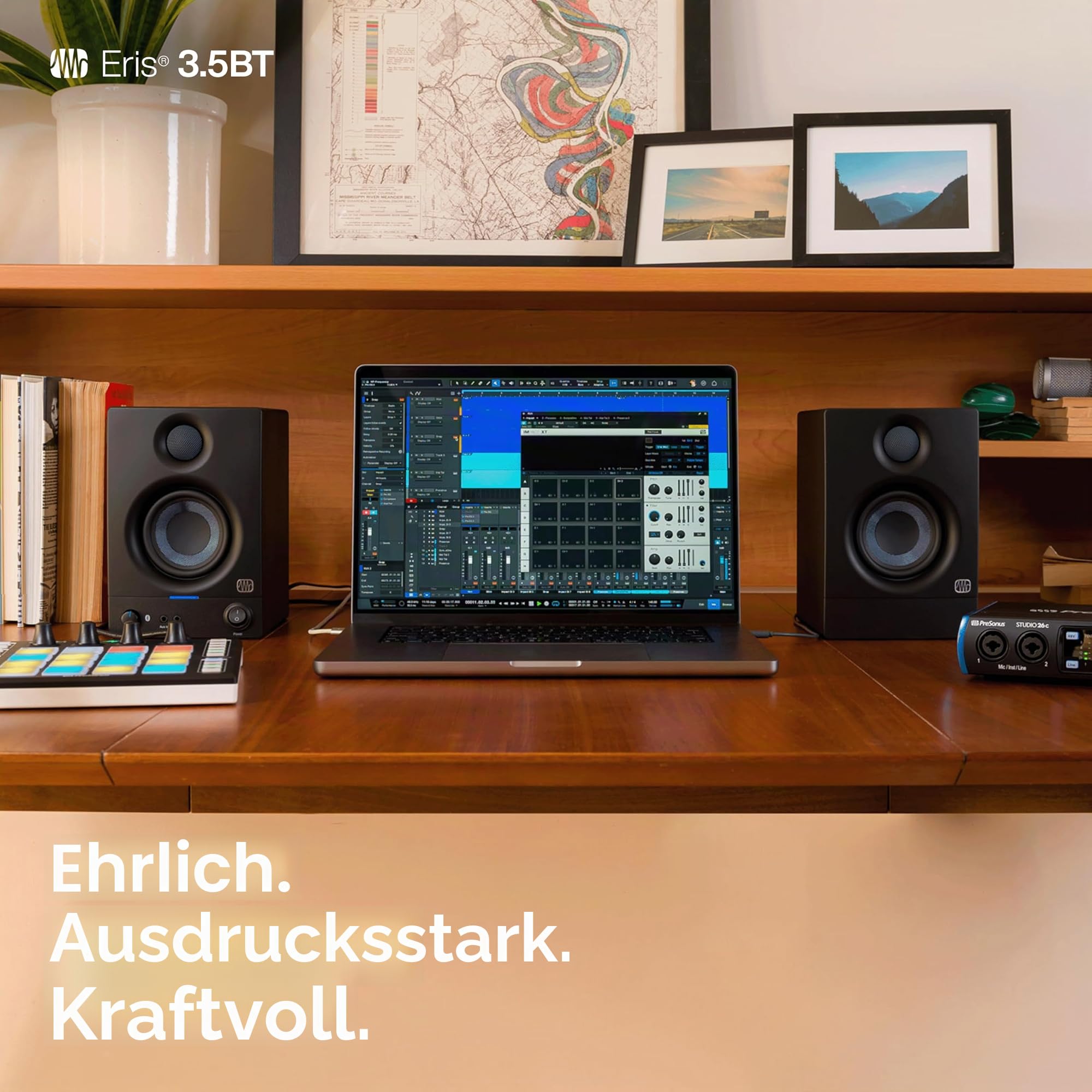 PreSonus Eris 3.5BT (2. Generation) 8,9 cm (3,5 Zoll) Nahfeld-Studio-Monitore mit Bluetooth | 50 W, Woofer aus gewebtem Verbundstoff, Silk-Dome Hochtöner, Schwarz
