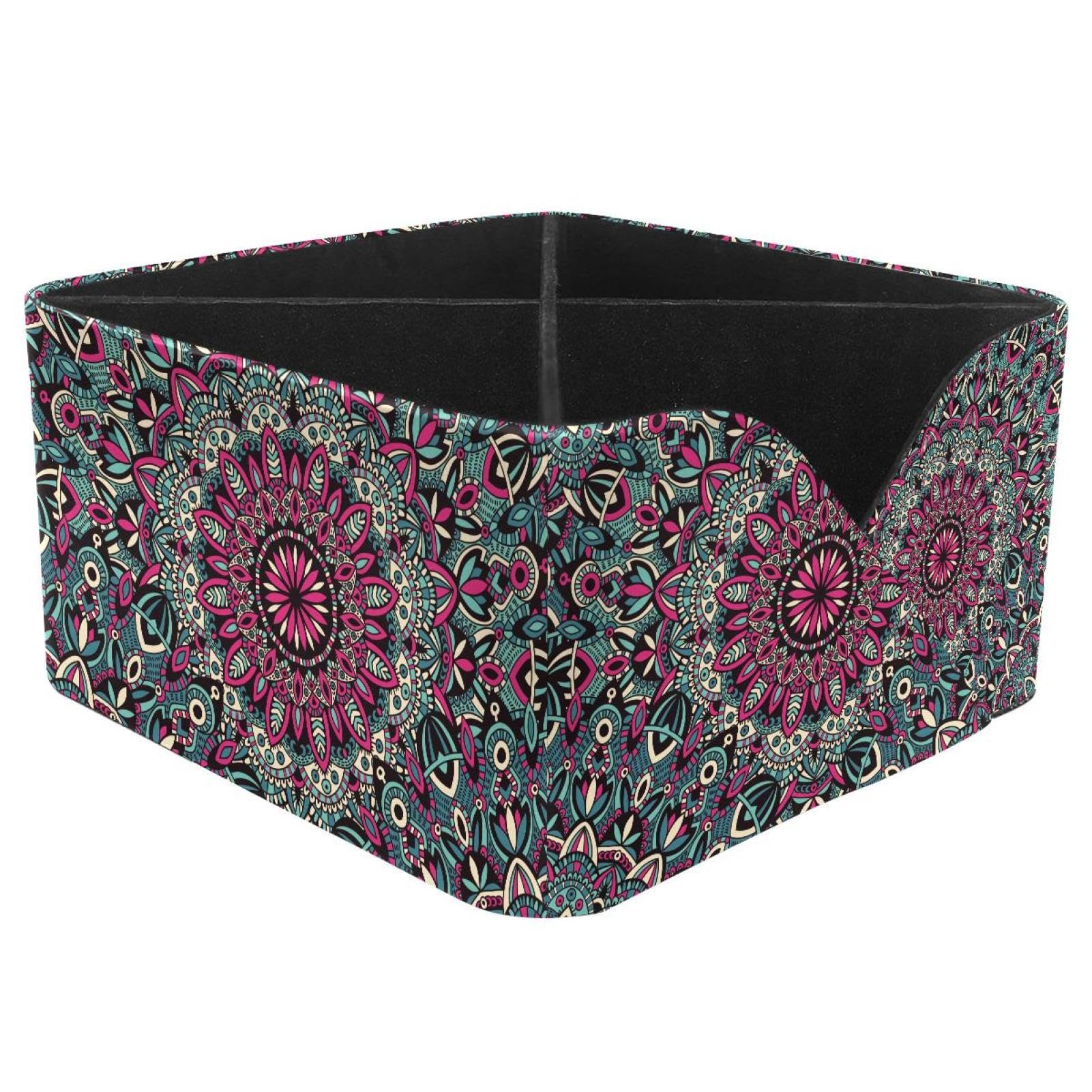 KengjuTesu Vintage Tribal Ethnic Mandala Floral Flowers Pattern Desktop Organizer Pen Holder, Rectangular Pencil Cup for Office, Study and Makeup Stations
