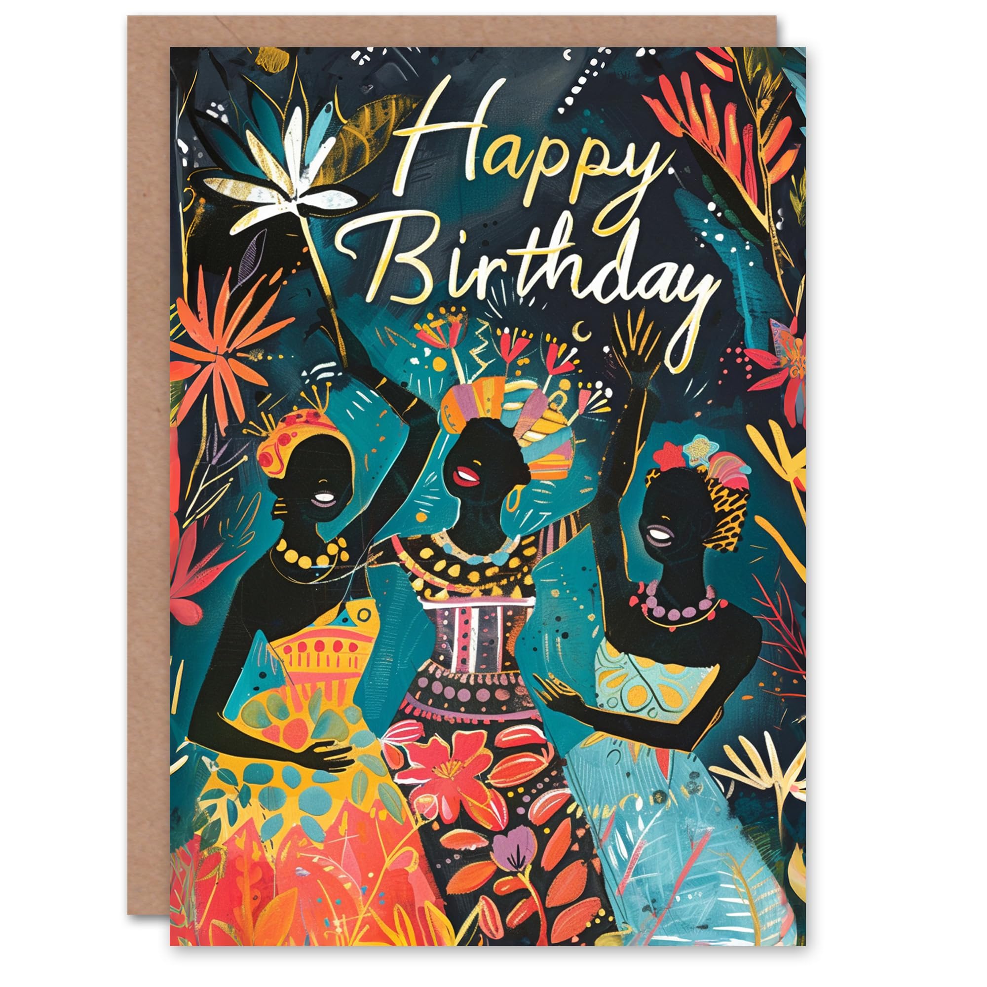 Birthday Card Joyful African Women Dancing Colourful Painting Greeting Card