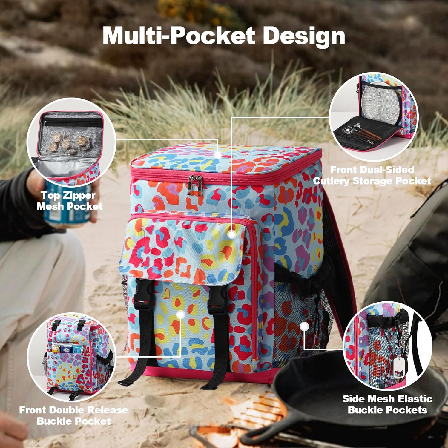 DYSHAYEN Cooler Backpack,Lightweight Backpack Cooler Insulated Leak Proof,30 Cans Soft Cooler Bag for Beach,Camping,Beach,Picnic,Lunch