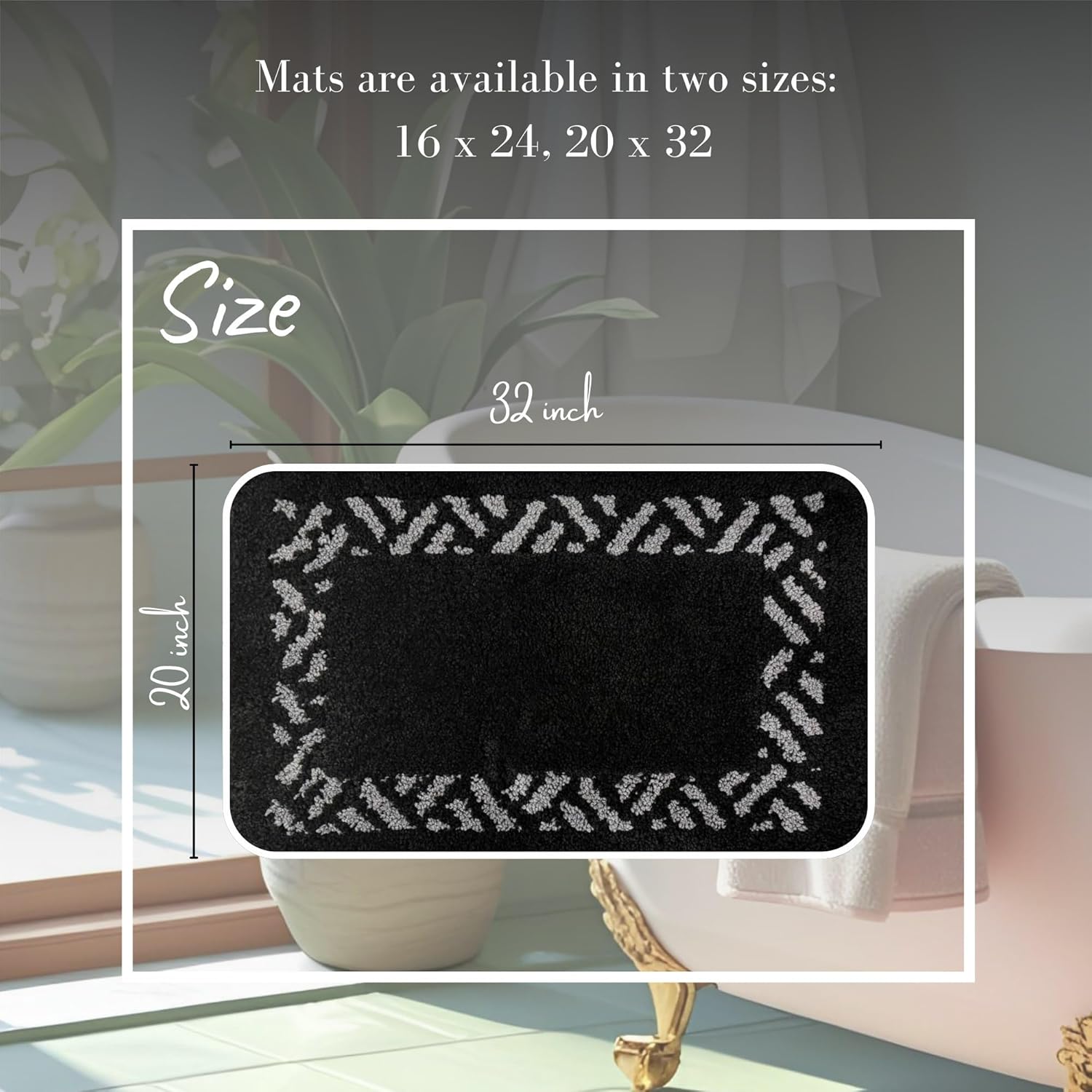 Bathroom Rug Non Slip – 16x24 Washable Bath Mat for Bathroom and Shower Quick Dry Machine Washable Soft Rugs Non Slip Shower Mats Door Mat Bath Rug for Floor, Black