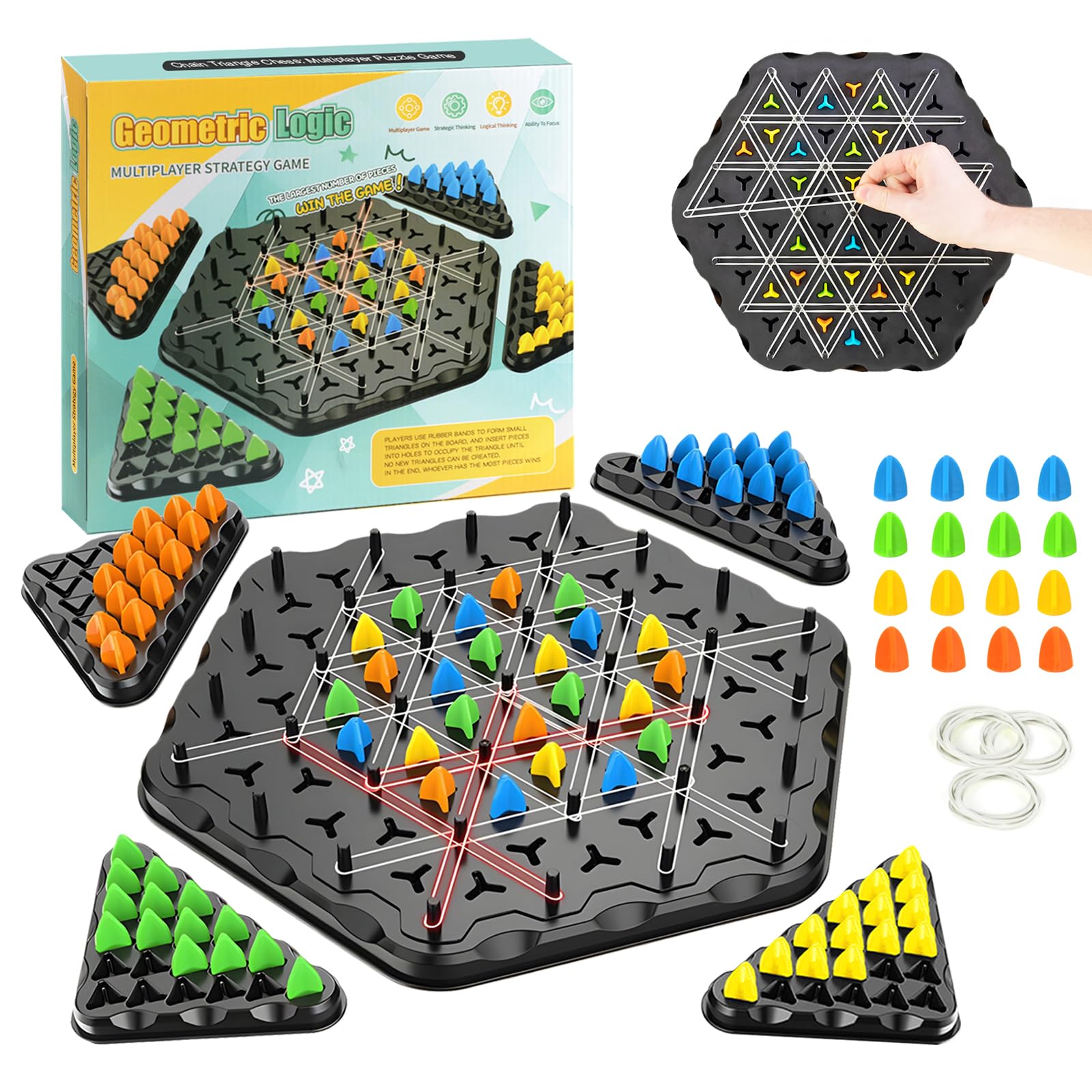 Jeux De Société Avec Elastique AYESY Jeu Chevilles Triangulaires - Jeu  Société Élastiques 33cm Jeu Réflexion Famille, image size:1600x1600