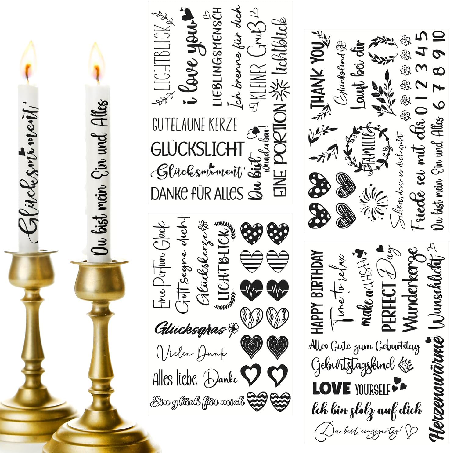 Liiqin Wasserschiebefolie Kerzentattoos - 10 Stück DIY Deko Für Geburtstagskerzen