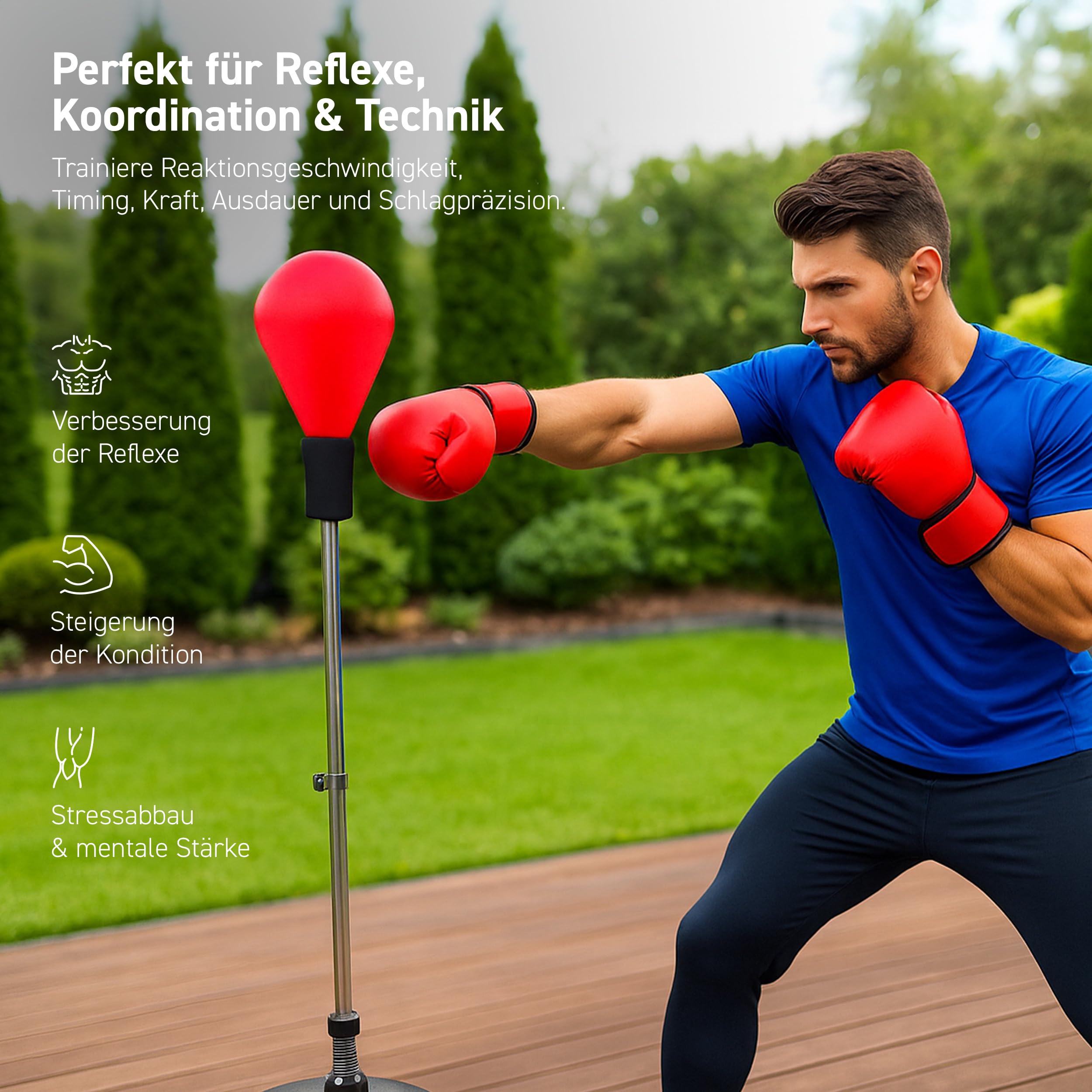 MSPORTS Punchingball Premium Boxstand I Höhenverstellbarer Standbox-Trainer inkl. Boxbirne 110-150 cm I Box Ständer Standboxtrainer für Boxing Workout