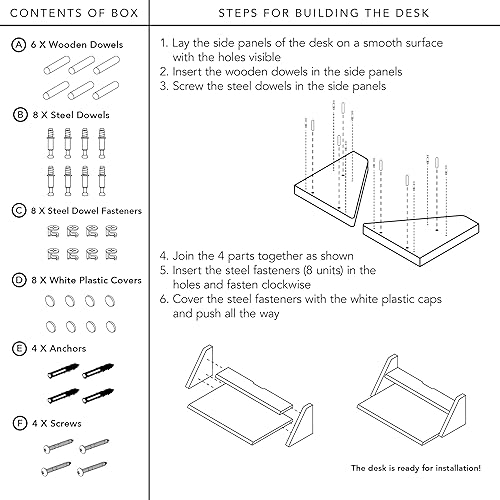 Miniatura 7 de Escritorio de pared reversible de color blanco mediano  juego de dos estantes flotantes blancos para la instalación de escritorio en casa y oficina