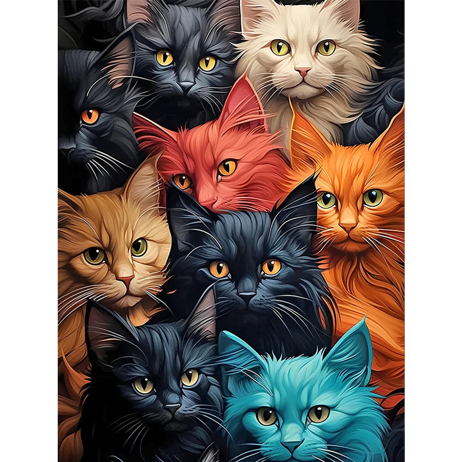 POETRYDRAW Colorful Cats Full DIY 5D Round Drill Diamond Art Painting Gem Art for Adults Home Decor Diamond Art Paintings Picture Arts Craft 11.81x15.75in