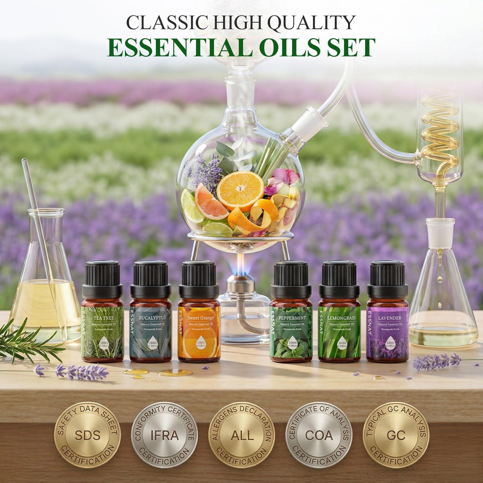 Oli Essenziali Set per Diffusore 6x10ML, Oli Essenziali Naturali per Aromaterapia,SPA – Lavanda,Menta Piperita,Eucalipto,Arancia Dolce,Tea Tree,Lemongrass – Oli Essenziali per Diffusori Casa
