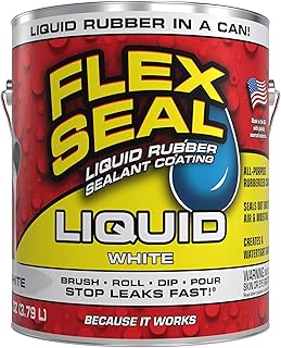 Liquid Rubber Coating Sealant, Waterproof, Flexible, Breathable, and UV Resistant, Roof Repair, Basements, RV, Campers, Trailers, Marine, EPDM, Masonry, 1 Gallon, White