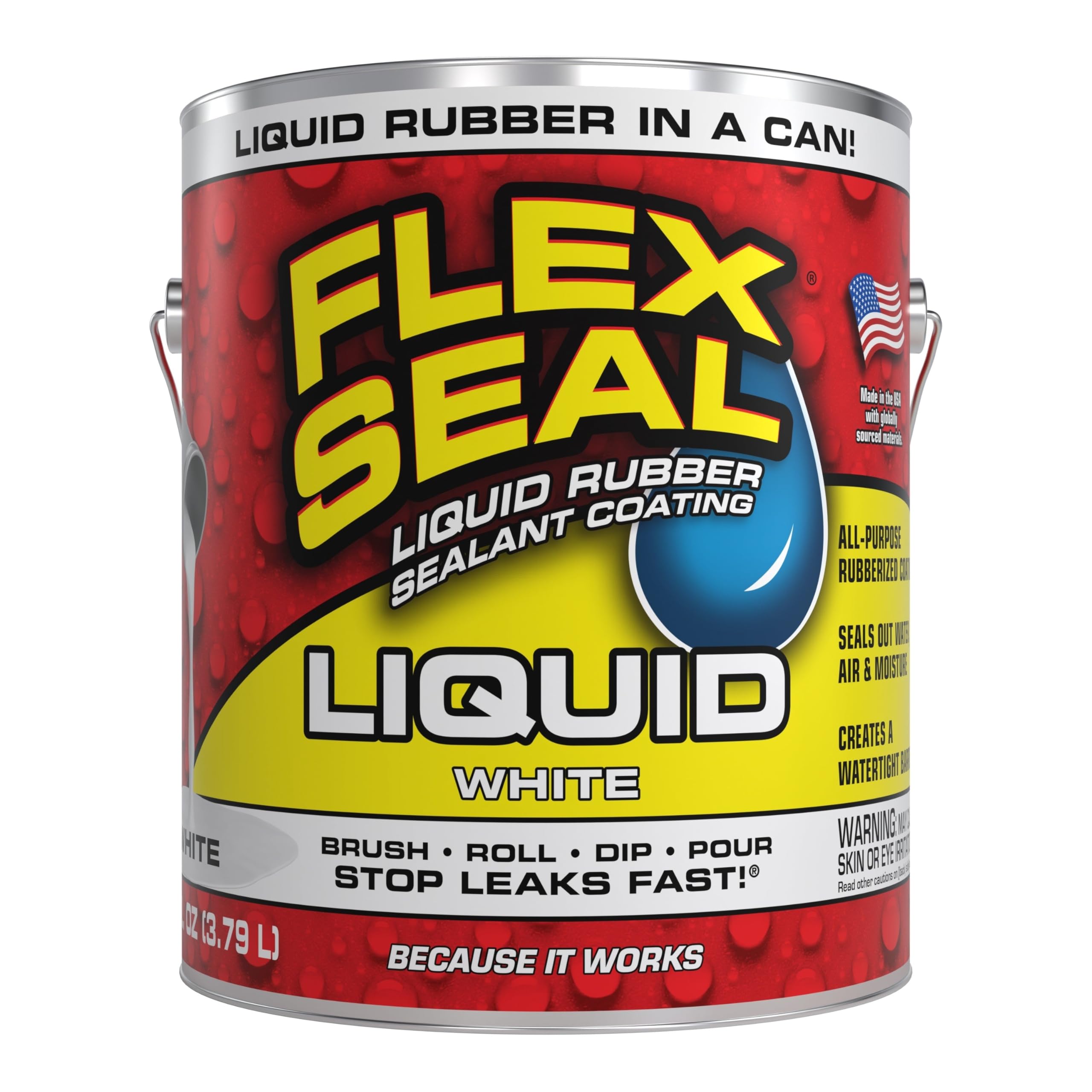 Flex Seal Liquid 1 Gallon White Liquid Rubber Coating Sealant, Waterproof, Flexible, Breathable, UV Resistant, Roof Repair, Basement, RV, Camper, Trailer, Marine EPDM, Masonry