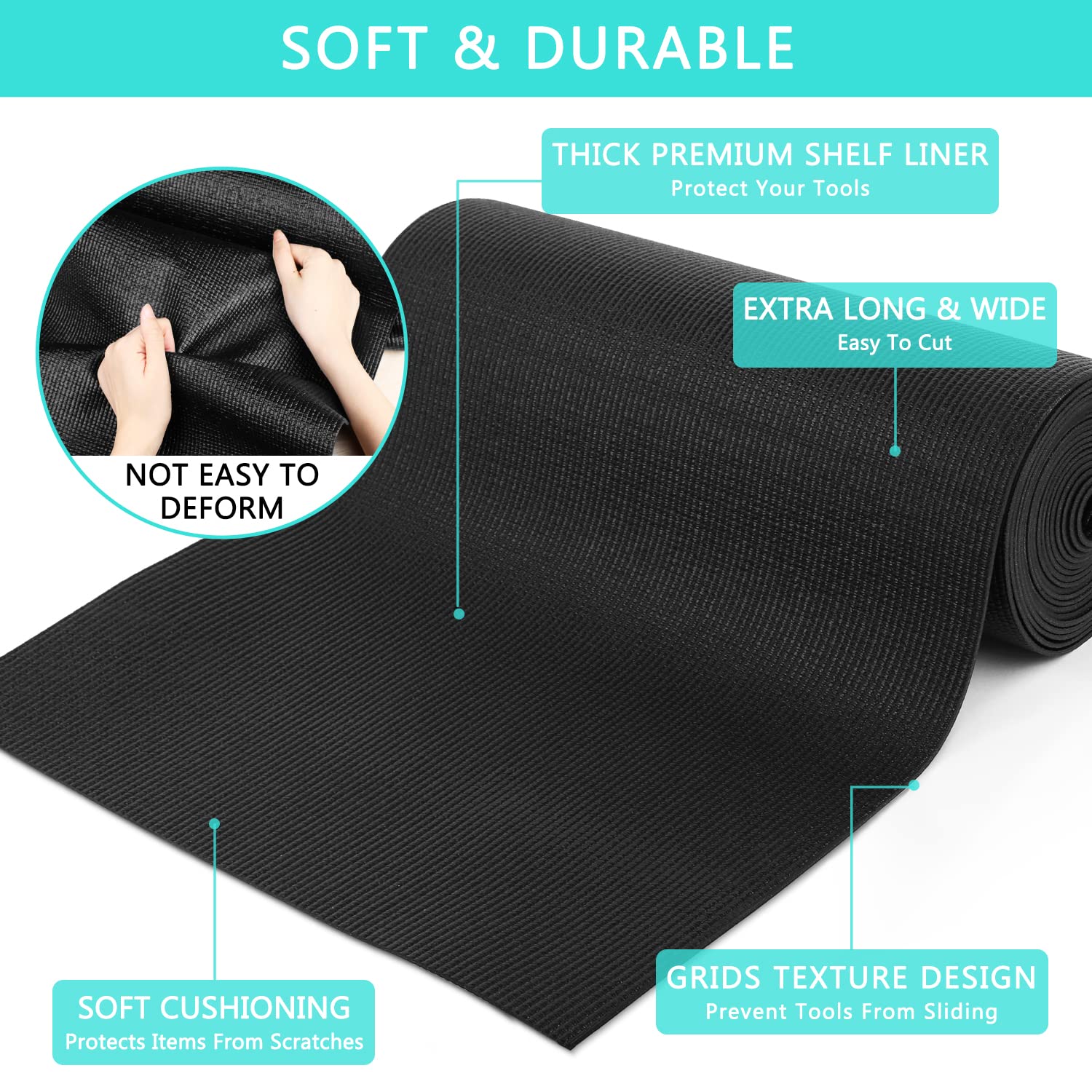 HooTown Caja de herramientas profesional para cajón, 3 mm de grosor, alfombrilla antideslizante de corte simple para cajones, caja de herramientas, coche, cocina, garaje (50,8 cm x 731 cm, negro)