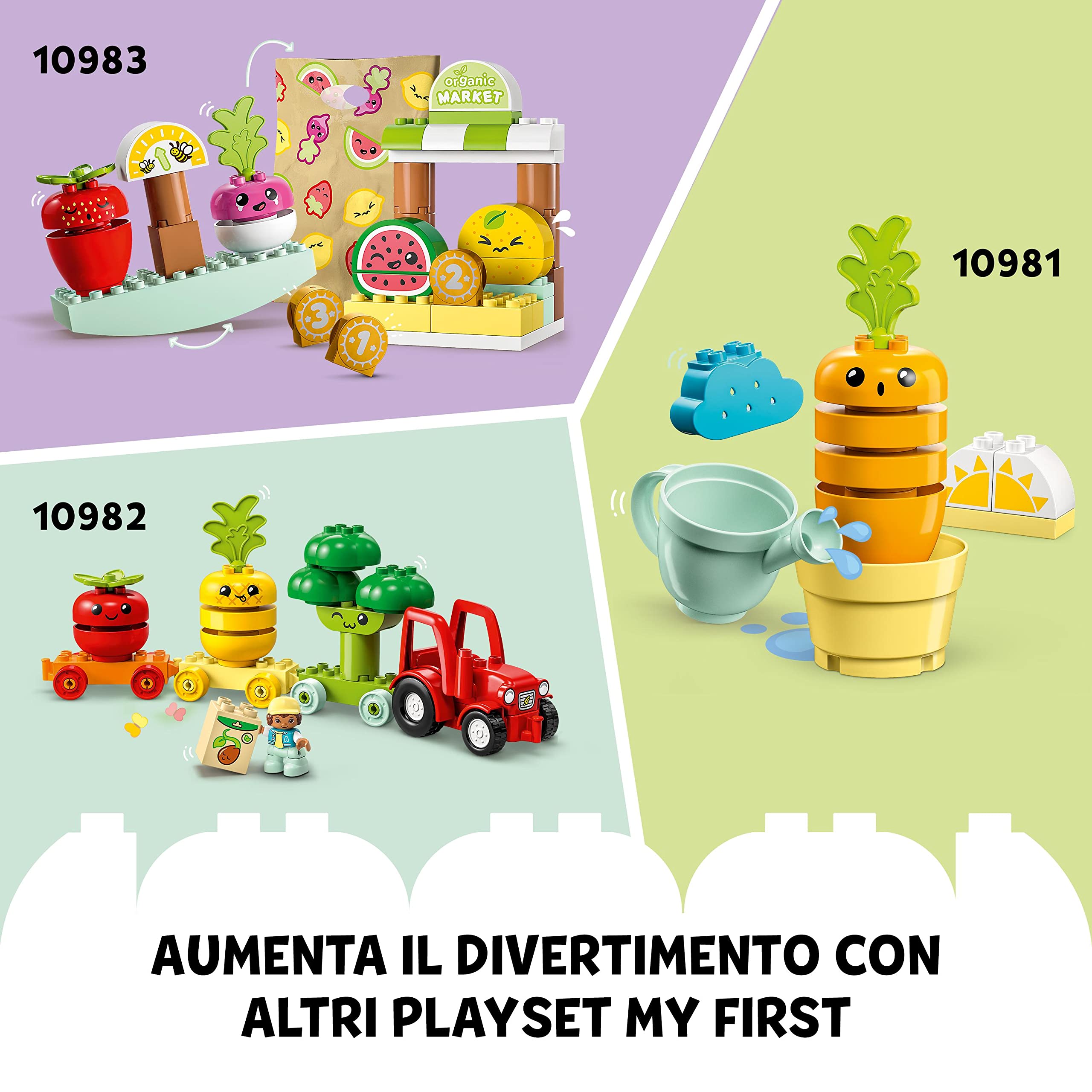 LEGO 10984 DUPLO My First Giardino Biologico, Giochi Educativi e Impilabili per Neonati e Bambini da 1,5 Anni in su, con Coccinella, Ape, Frutta e Verdura