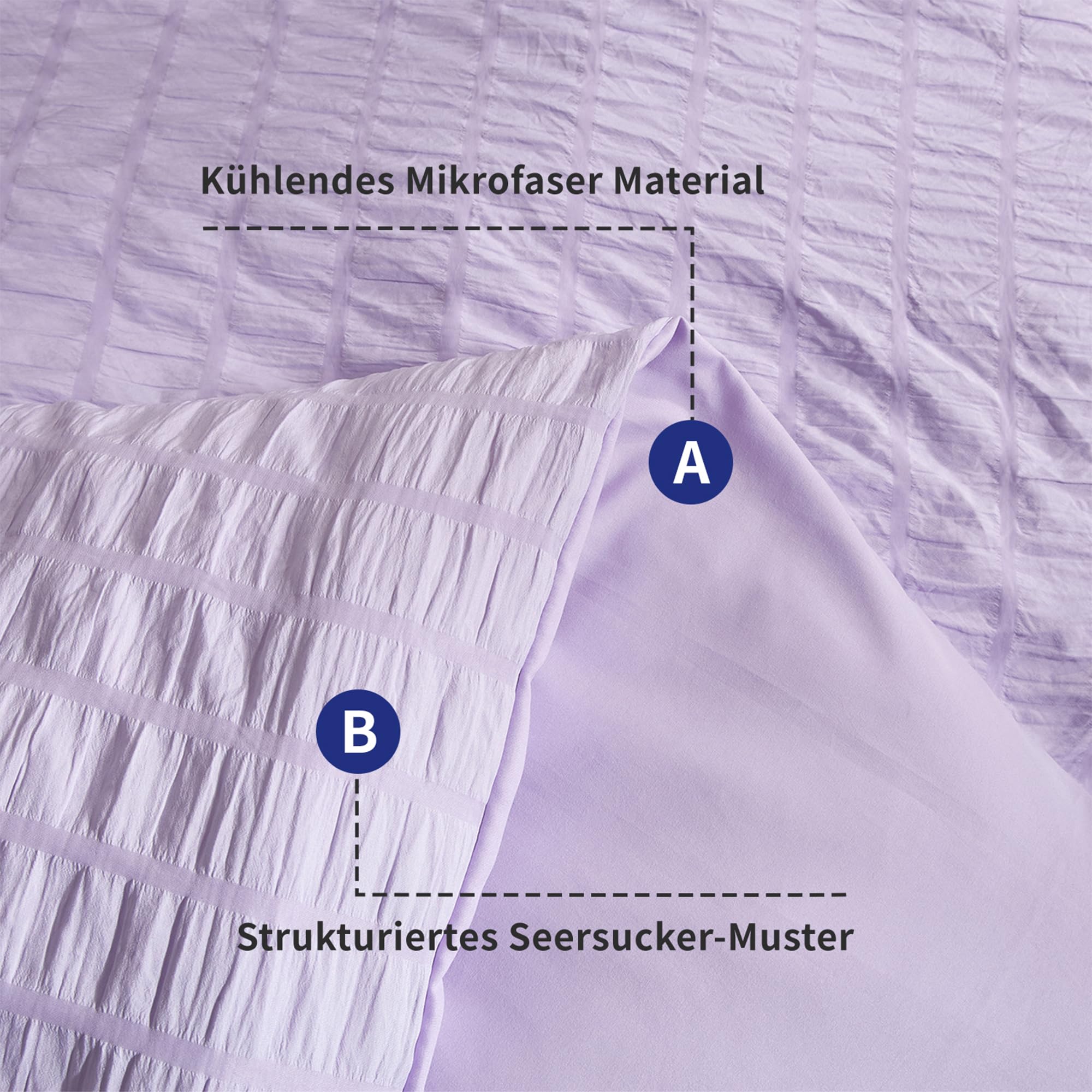 Luowei Seersucker Bettwäsche 135x200cm 4teilig Sommer Streifen Strukturiert Bettbezüge mit 2 Kissenbezüge 80x80 cm Leicht Weich Atmungsaktiv Oeko-TEX Bettwäsche-Sets Lila mit Reißverschluss