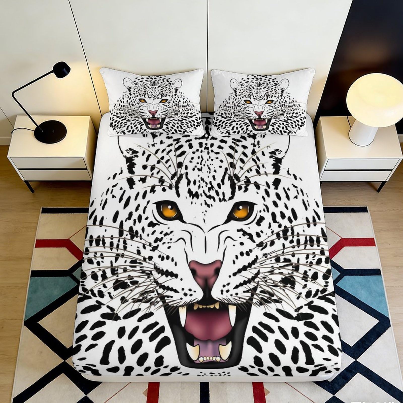 3D Printed Leopard Wild Animal Fitted Sheet Microfiber Soft Mattress Cover for Bedroom Dorm Apartment Protection Decor 160x200x25cm