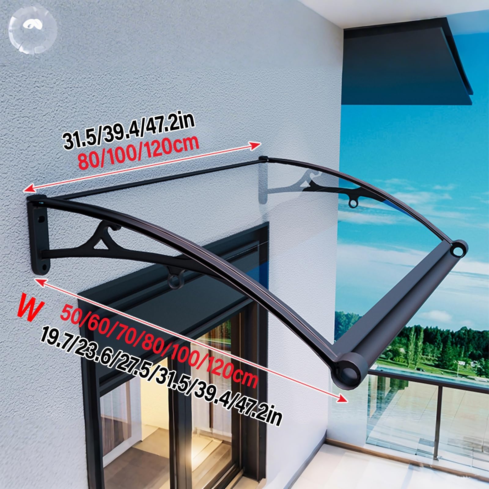 Auvent De Porte Aluminium,Toit Marquise en Polycarbonate,Marquise De Porte D'Entrée,Terrasse Toit Abri Protection Contre La Pluie,Auvent De Patio(W120*100cm/47.2 * 39.4in)