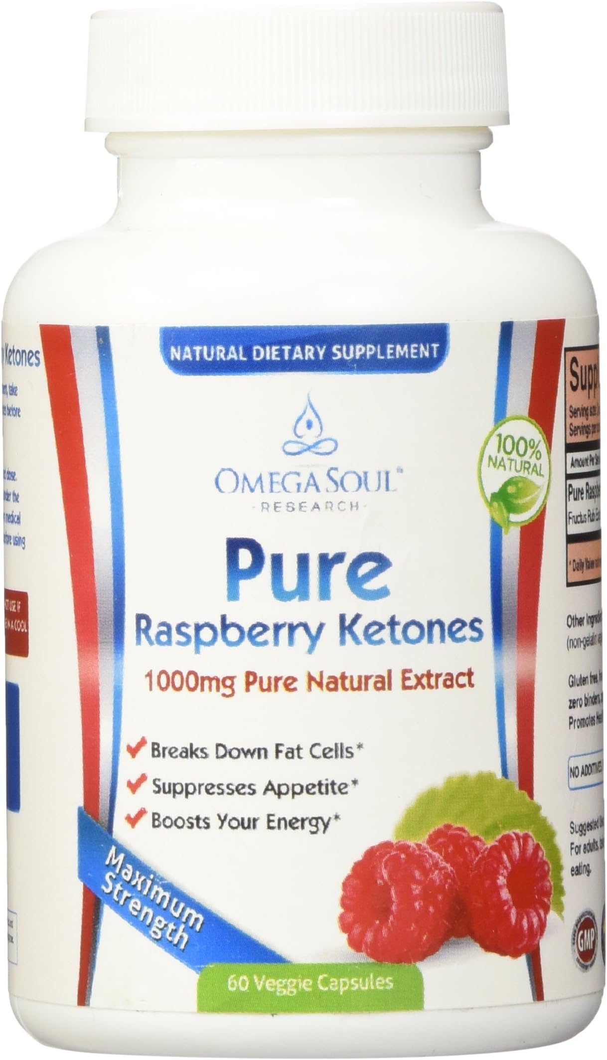 Omega Soul Raspberry Ketones Pure Extract - 1000mg Servings/Day - Highest Strength