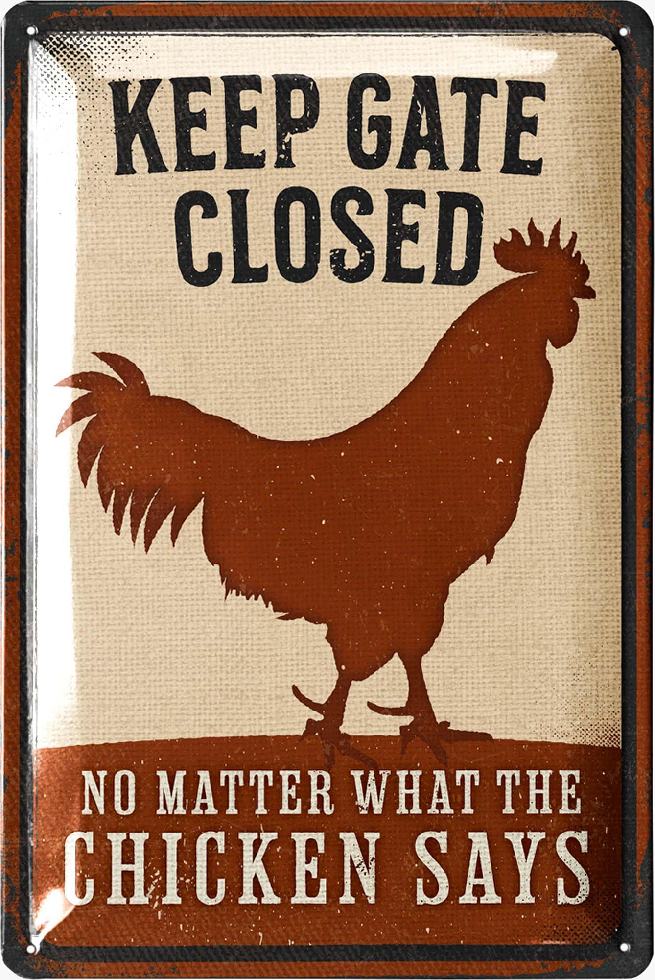 LANOLU Funny Chicken Coop Signs for outside, Gate Closed, Chickens Decor for Coop & Outdoor, Chicken Lover Gifts, Metal Chicken Signs, Chicken Coop Decorations 12x8"