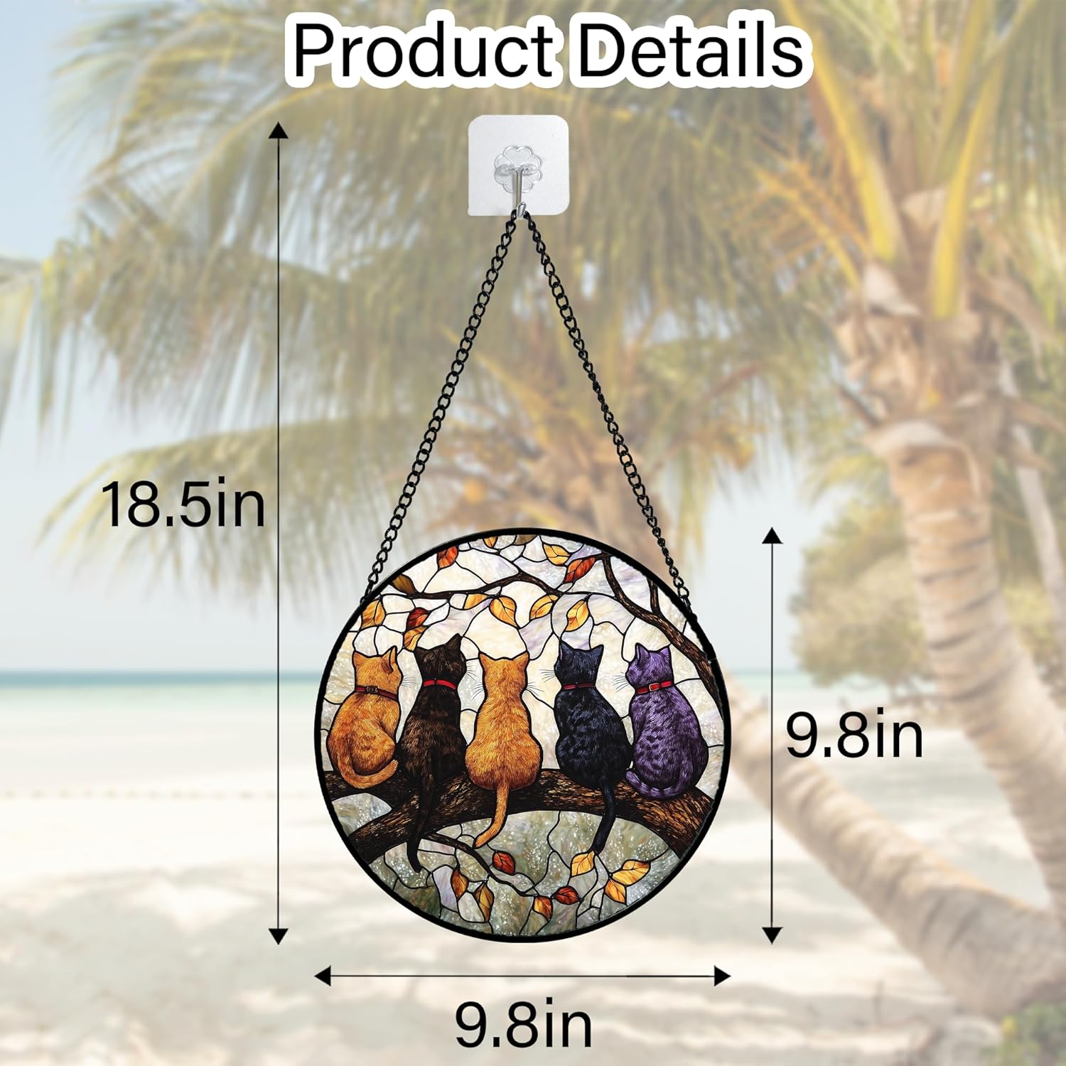 Stained Glass Window Hanging - 5 Cats on a Branch Suncatcher for Window Doors Home Decoration and Christmas, Mother's Day Father's Day Birthday Gifts for Women, Men, and Mom 9.8x9.8 in - Image 2