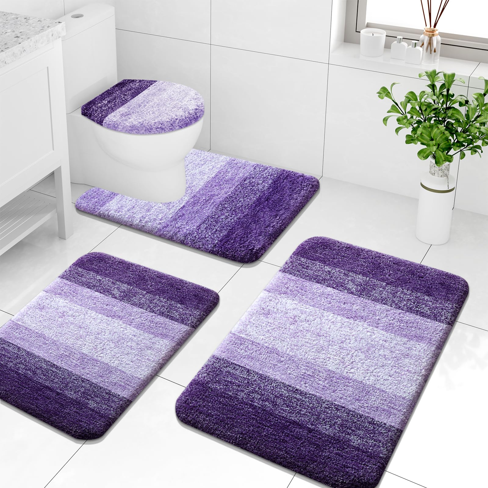 Arotive Microfiber Bathroom Rugs Sets 4 Piece Extra Soft Absorbent Bath Mats Machine Wash Dry U-Shaped Contour Rug
