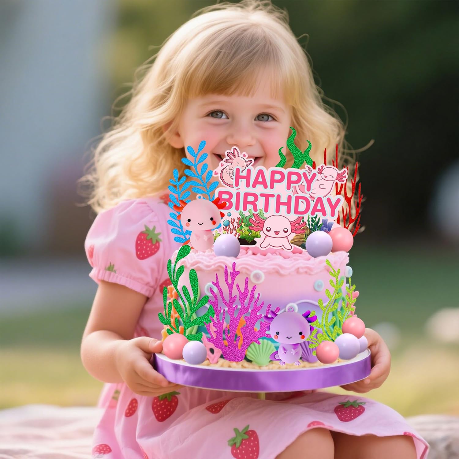 Axolotl Figurine Cake Topper Ocean Theme Cake Decorations Cute Axolotl Themed Birthday Party Decorations Under the Sea Cake Toppers Baby Shower Party Supplies - Image 3