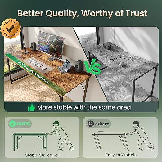 Huuger Computer Desk, 55 Inch Home Office Desk, Gaming Writing Work from Home Study Desk, Large Legroom, Sturdy Metal Frame, Modern Simple, Rustic Brown thumbnail 4