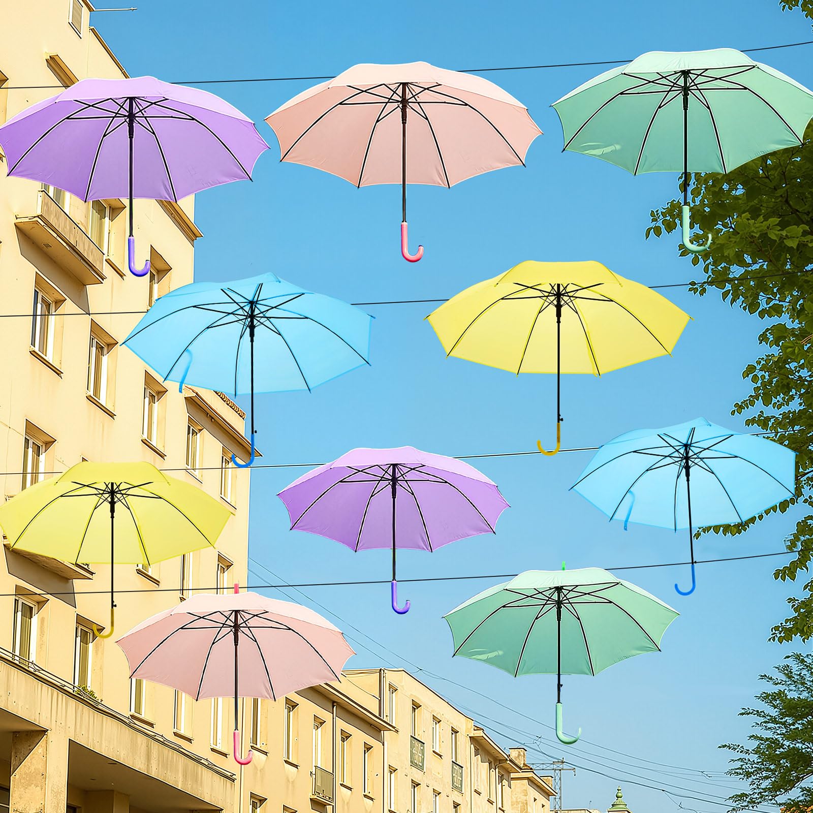Eccliy 10 Pcs Decorative Street Umbrella for Hanging 35.5 Inch Macaron Color Stick Umbrellas for Outdoor Wedding Birthday Party Decor Photo Booth Props Garden Street Commercial Decoration