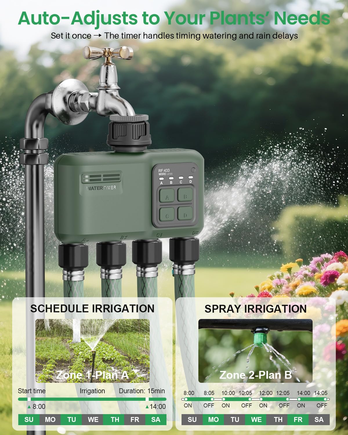 Timer per Irrigazione Wifi 4 Vie a Batteria Smart Programmabile Automatica Water Temporizzatore per Esterno Giardino Prato Orto