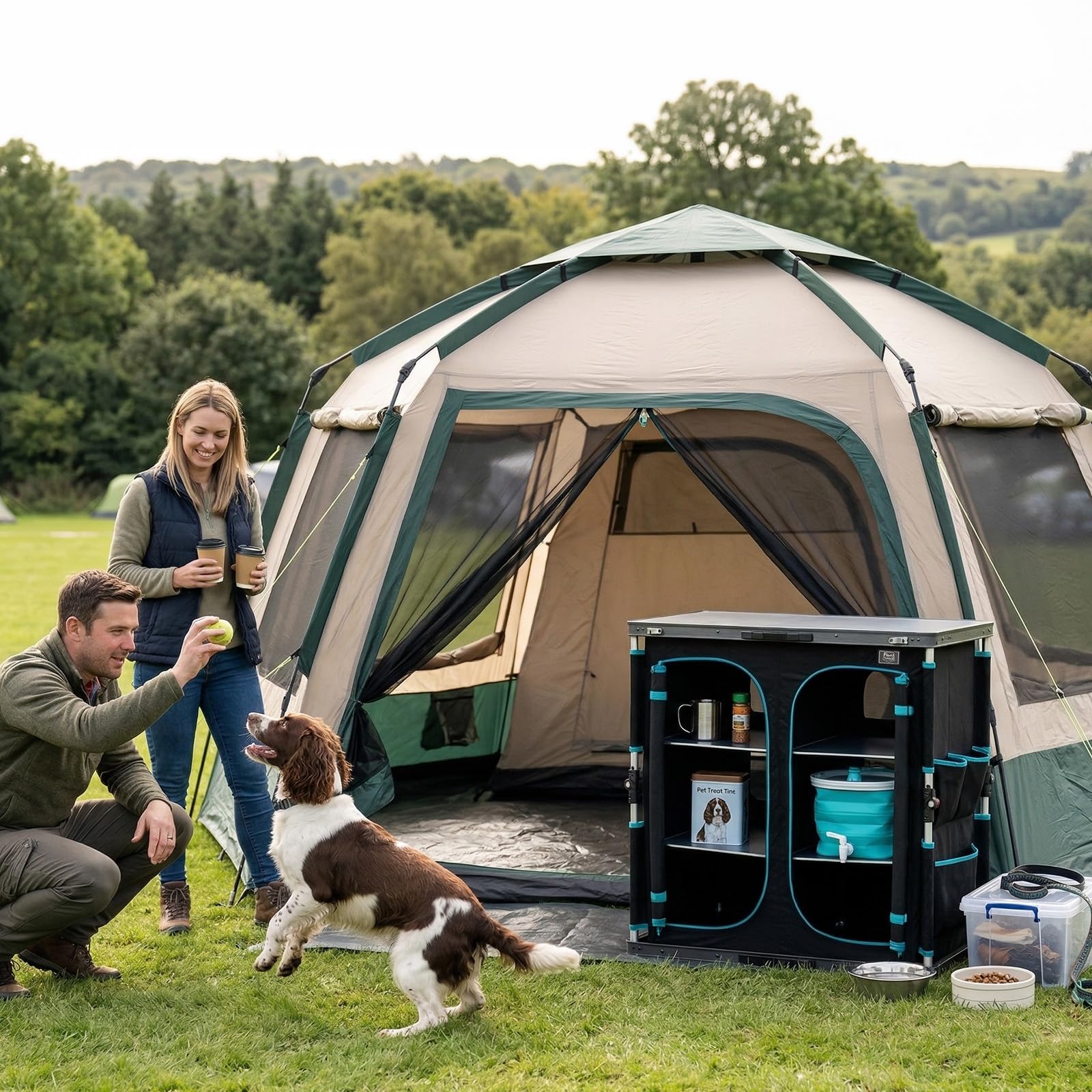 TIMBER RIDGE Campingküche Campingschrank Faltbar Aluminiumgestell Camping Regal Klappbar Outdoor Faltschrank All-in-one Küchenbox mit Tragetasche