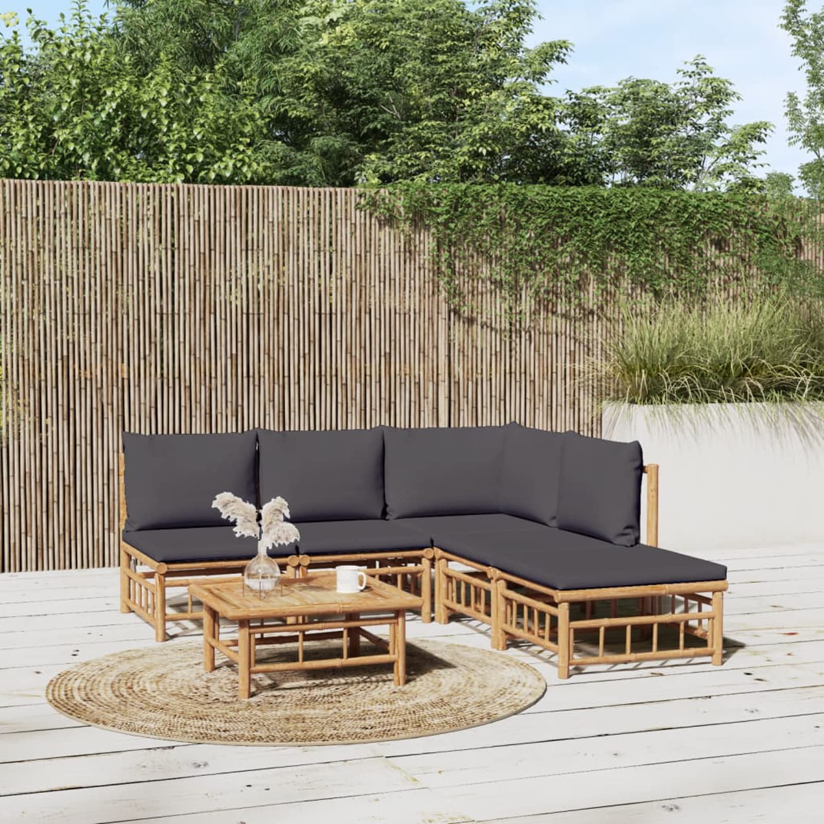 Sufrk 6-TLG. Garten-Lounge-Set mit Dunkelgrauen Kissen Lounge GartenmBel  Set TerrassenmBel LoungemBel GartenmBel Set GNstig Bambus 3155231: ...