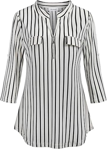 Miniatura 2 de Ninedaily - Camisas a cuadros de manga de 34 para mujer, blusa informal larga con estampado floral y cremallera