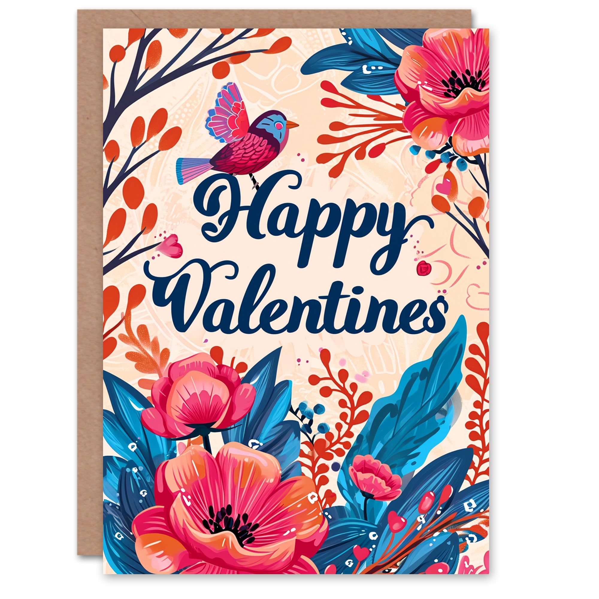 Artery8 Valentines Day Greeting Card Pink Anemone Flowers and Bird For Her Wife Partner