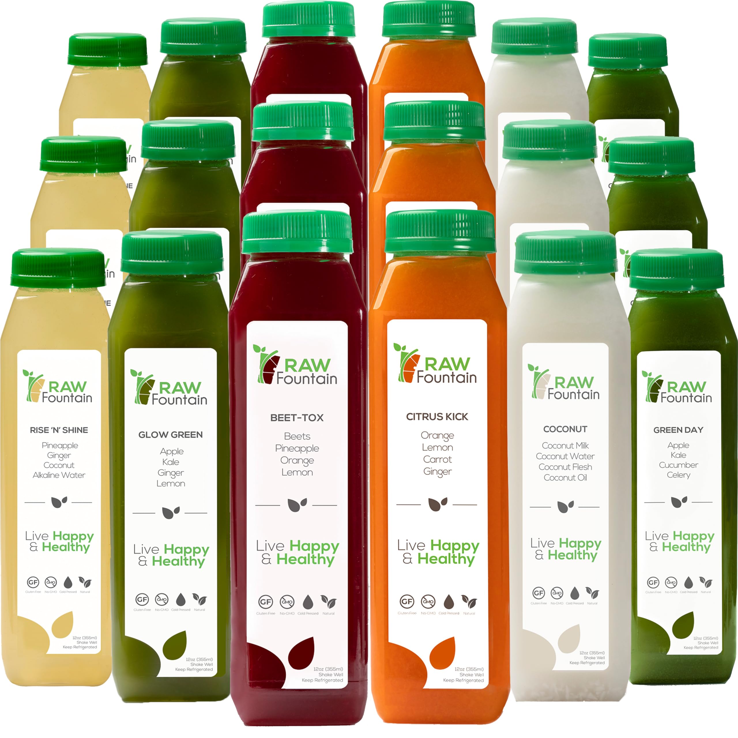 3 Day Juice Cleanse by Raw Fountain, All Natural Raw Detox Cleanse, Juicing for Body Reset, Cold Pressed Juice Fast, Great Way to Jumpstart a Healthier Diet, 18 Bottles 12oz