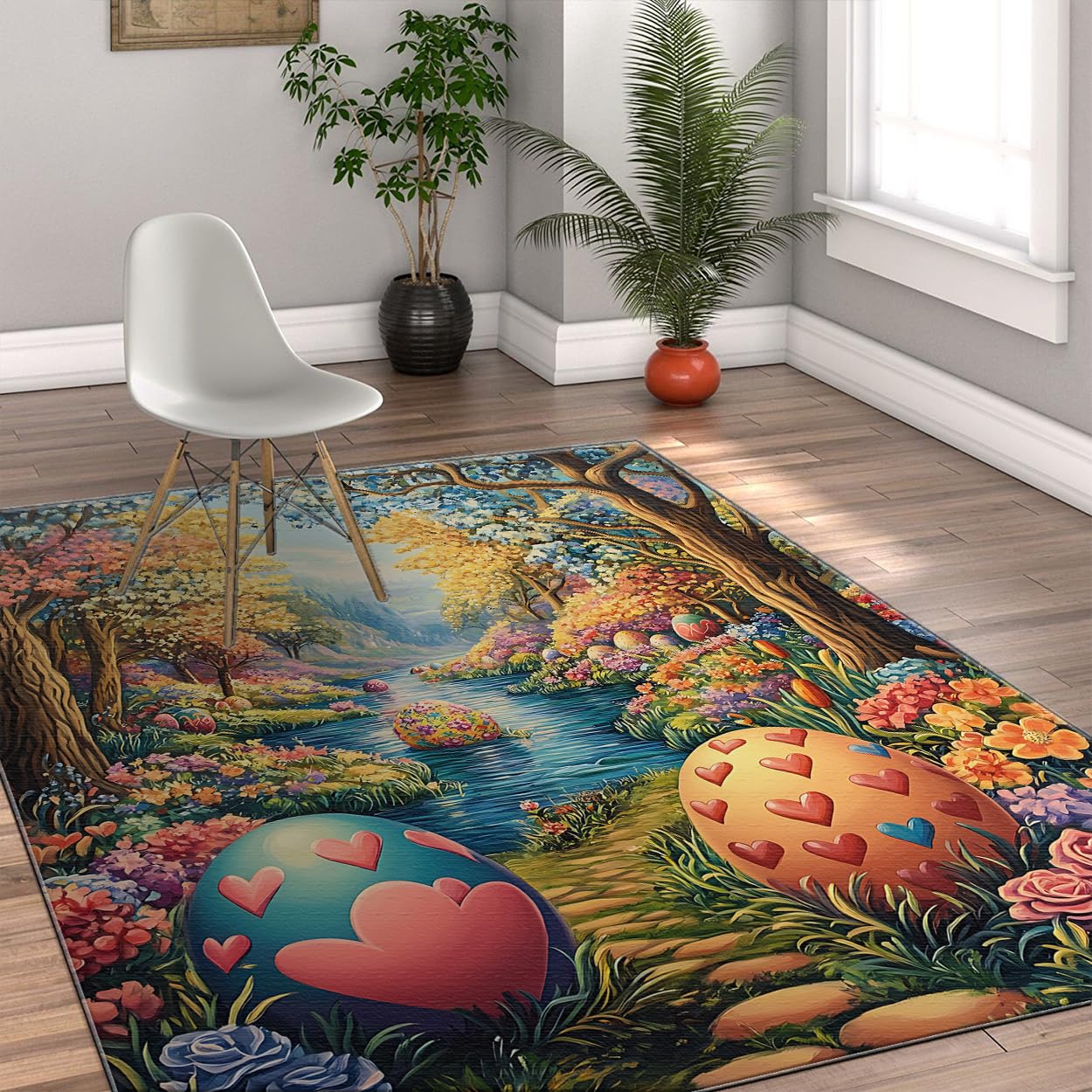 Magiczne dywaniki z motywem wiosennych pisanek - ogród kwiat las pokój gościnny dekoracja podłogi 100 x 200 cm
