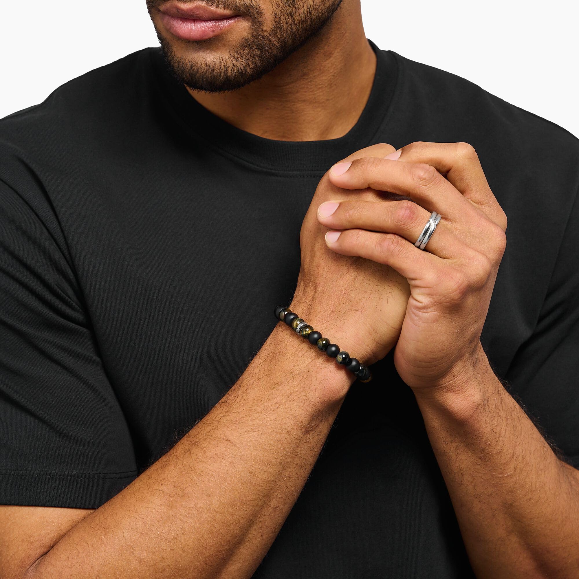 THOMAS SABO Stretch-Armband Obsidian und Tigerauge Beads Armband Gravur