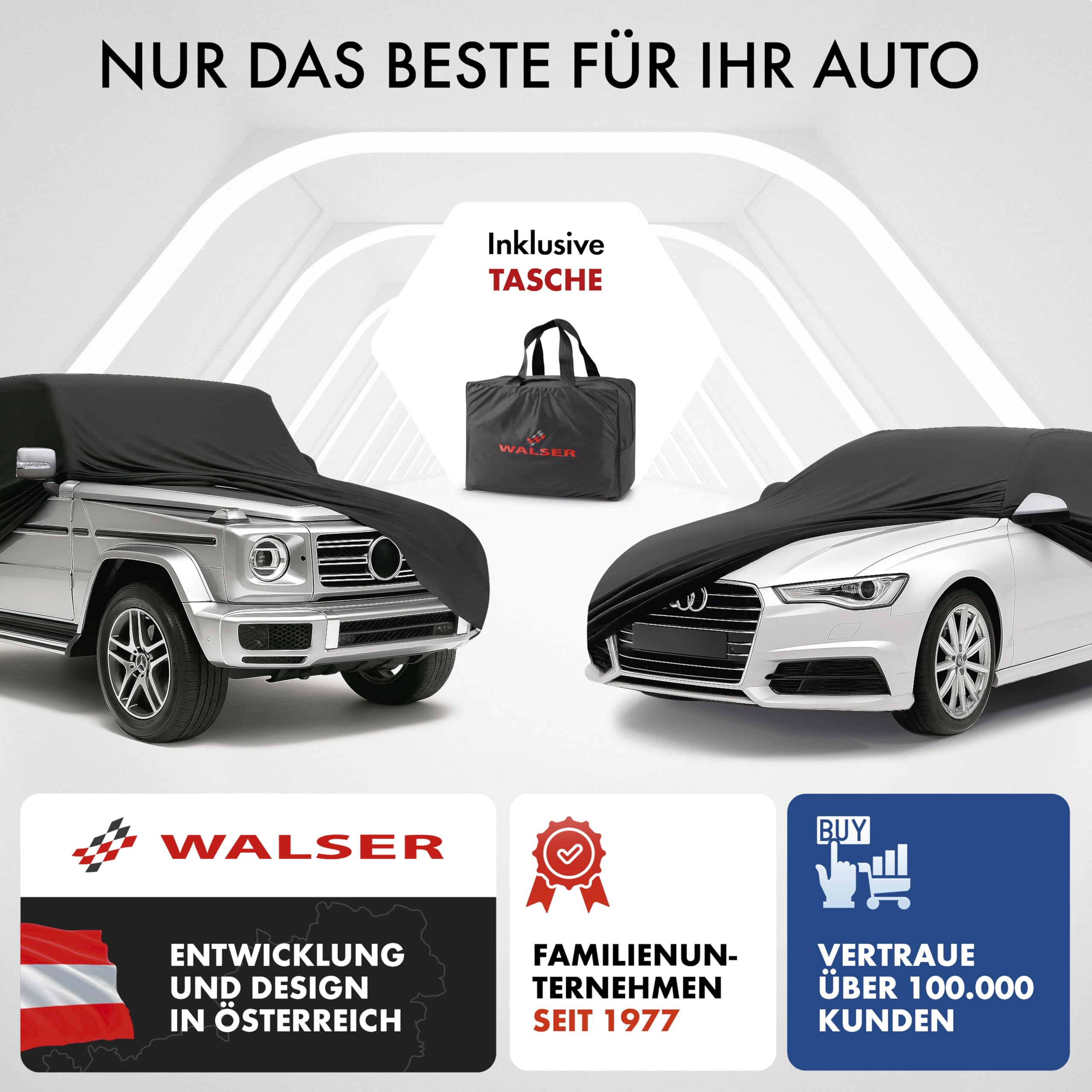 WALSER Abdeckung Auto Indoor Stretch, Autoabdeckung Winter, staubdichte Autogarage Abdeckung, Autoplane, Autogarage Schutzplane Winter, Schutzhülle für Auto, Wagen Abdeckplane Größe 1 schwarz