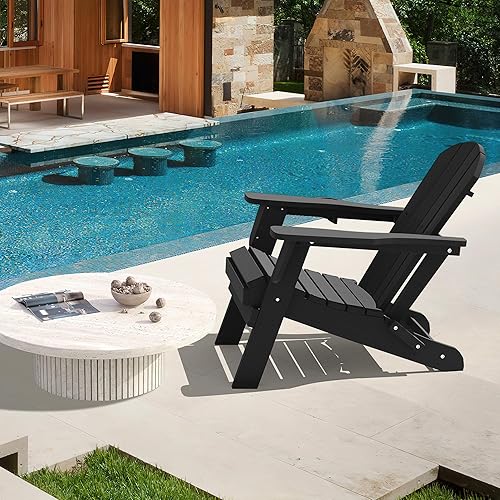 Miniatura 2 de LOUNZY Silla Adirondack plegable con soporte para tazas, silla plegable de polietileno de alta densidad para todo tipo de clima, silla Adirondack de