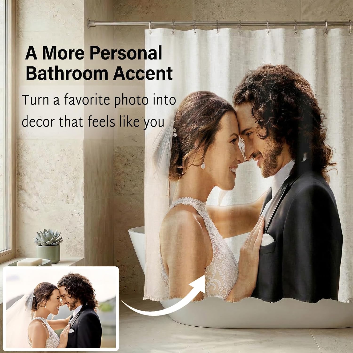 Custom Picture Shower Curtain from Your Photo, Personalized Bathroom Curtain, Neutral Polyester Bathroom Decor Gift for Couples, Family, Pet Lovers