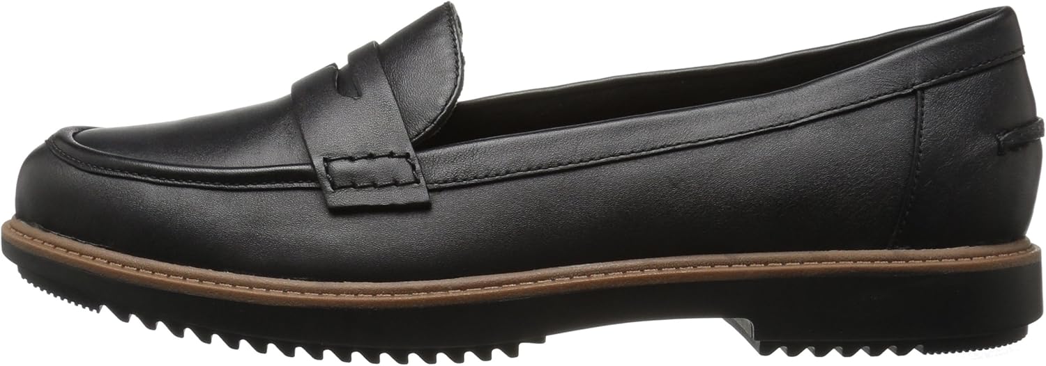Clarks Women's Raisie Eletta Penny Loafer 6.5 Black Leather