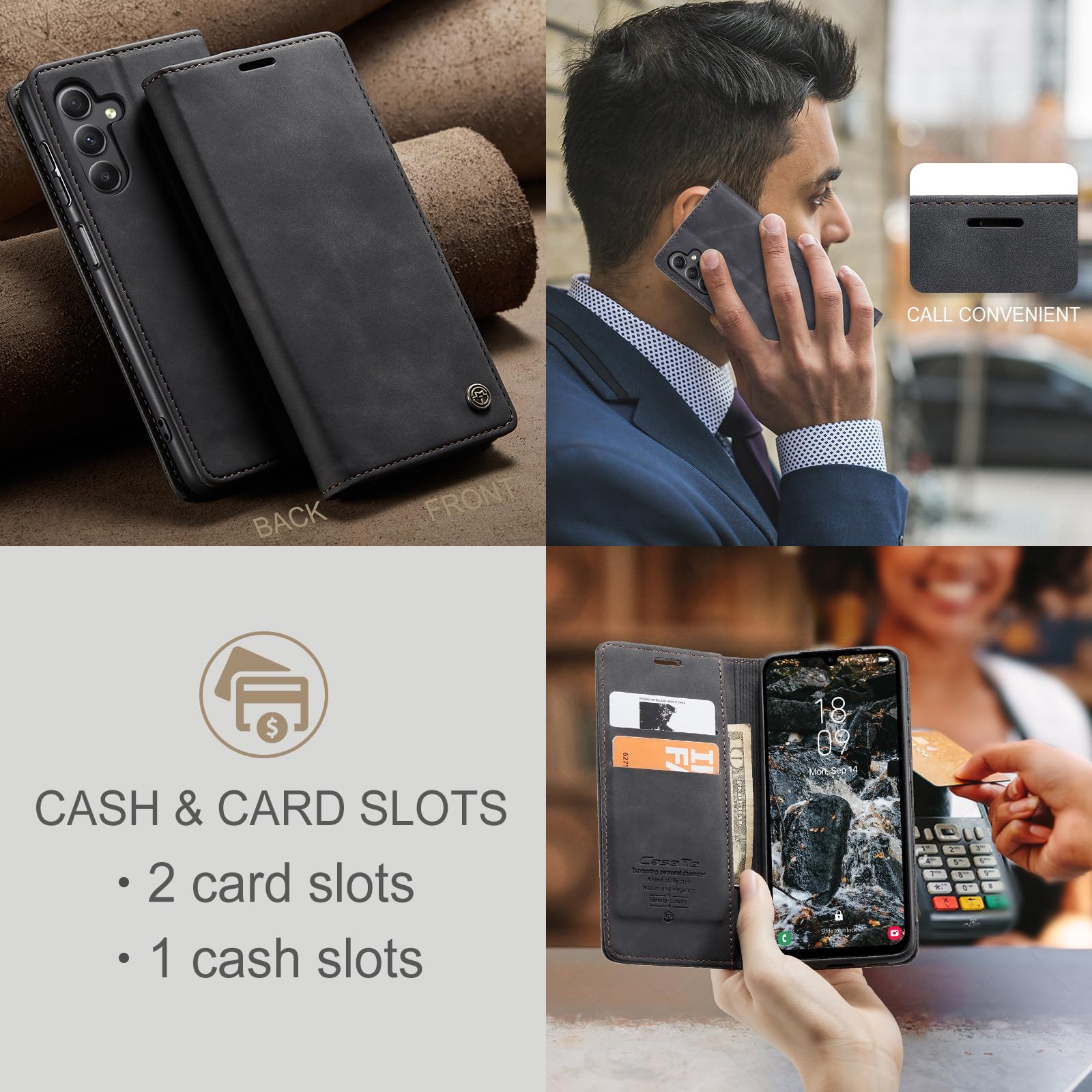 Monweicz Cover Compatibile con Samsung Galaxy S23 FE, Custodia Portafoglio con Slot per Scheda, Protezione Completa Premium in Pelle PU, Flip Libro Magnetica Samsung Galaxy S23 FE, Nero