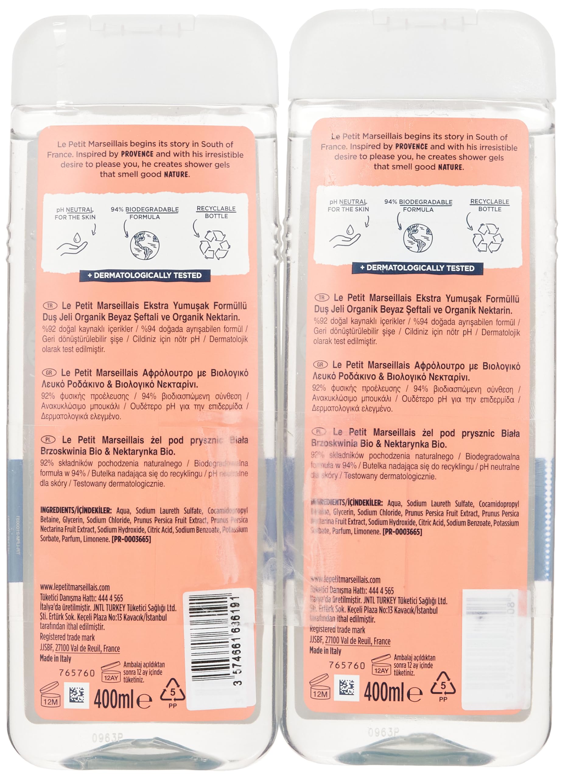 Le Petit Marseillais Duş Jeli Şeftali 2x400 ml
