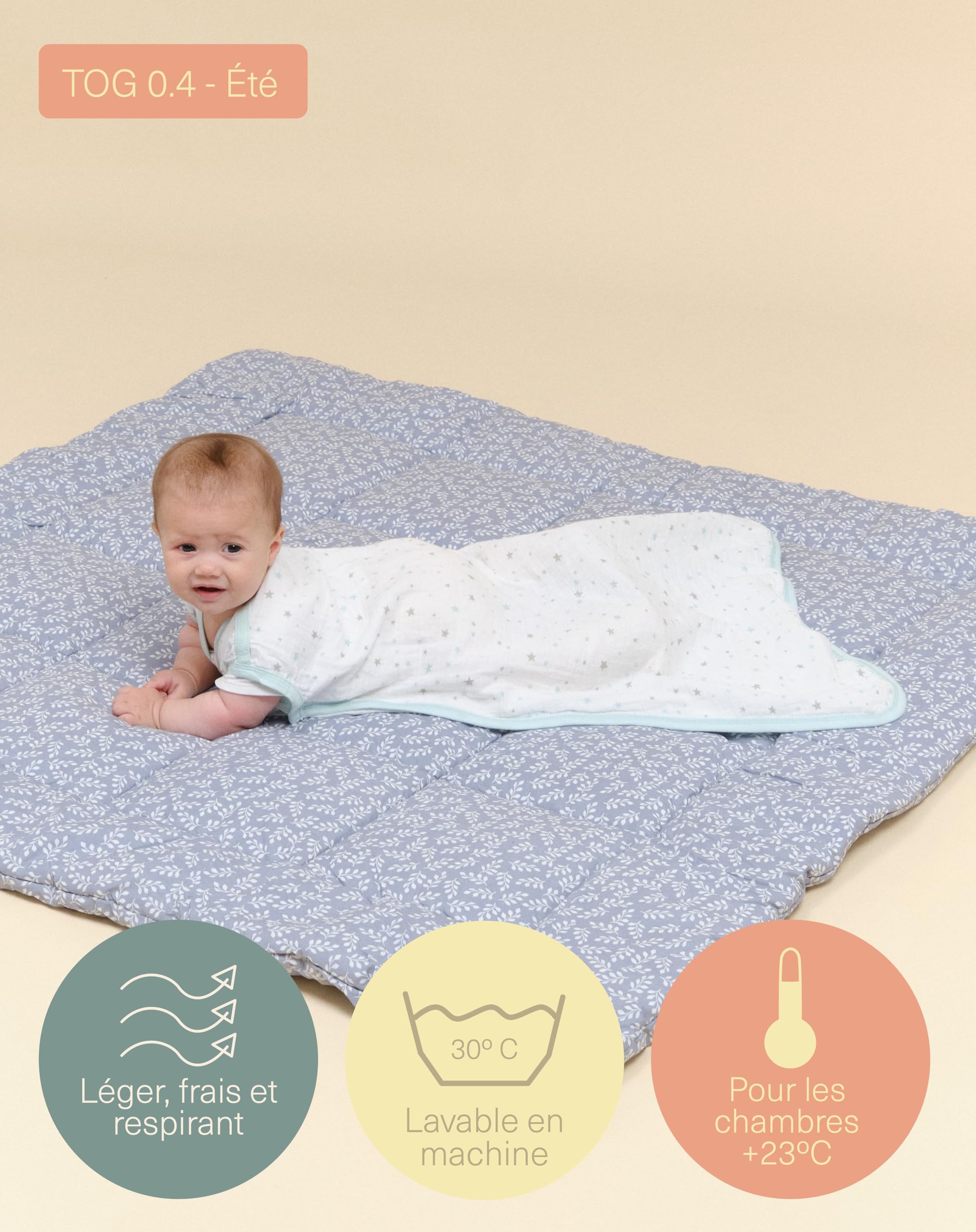 molis&co. Gigoteuse pour bébé 100% coton. 0.4 TOG. 0 à 6 Mois. Idéal pour l’été. Blue Sky – Bleu. Douceur et fraîcheur dans une seule couche de tissu.