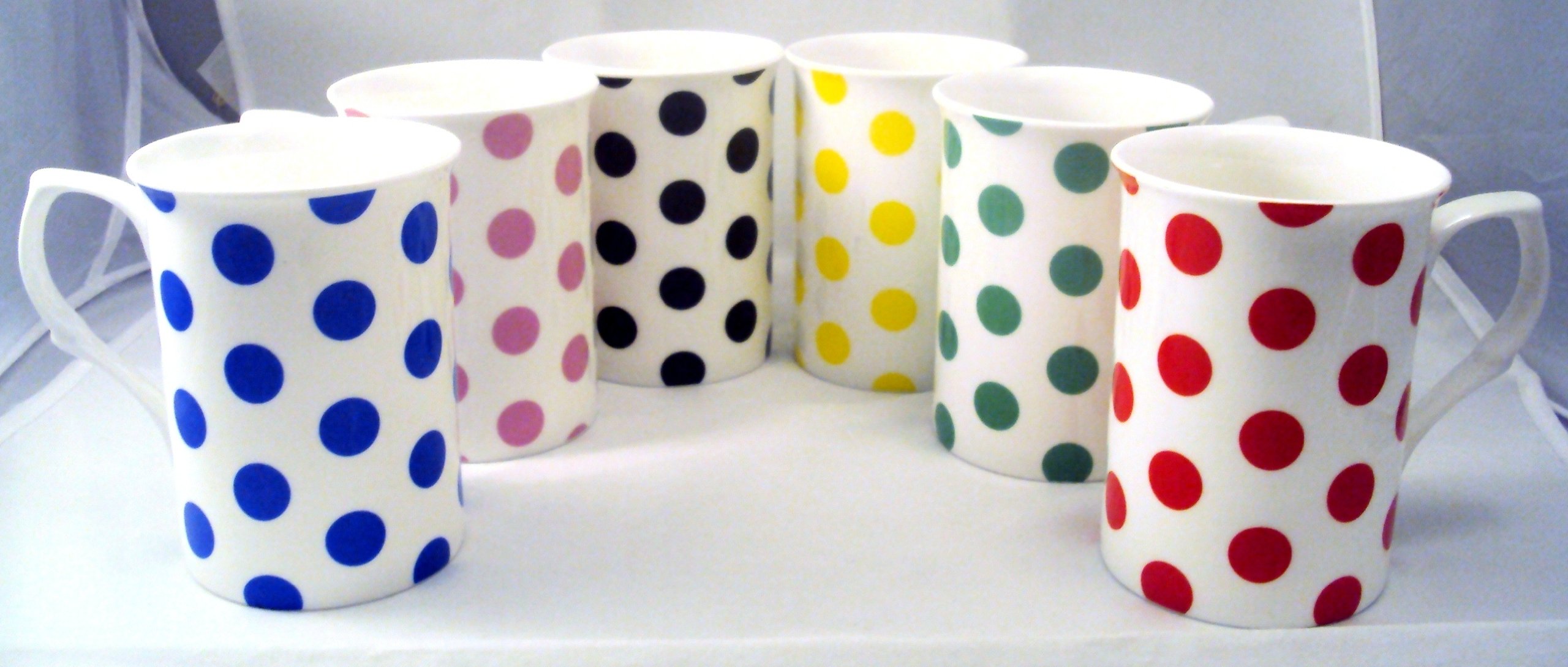 Fromeuropewithlove Mixed Colors Mixed Spots Colours Mugs Fine Bone China Set Of 6 Spots Mugs Hand Decorated In The Uk Free U.k. Delivery