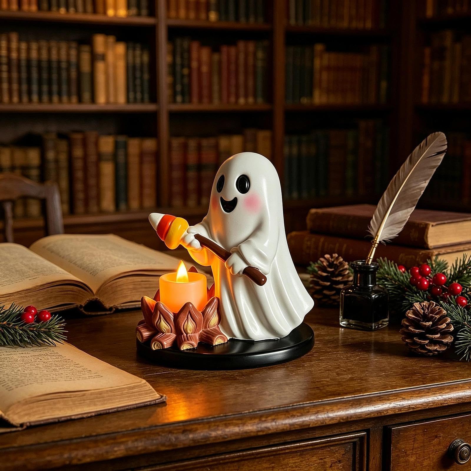 Portavelas de Té para Halloween, Portavelas para Fogata, Centro de Mesa con Figura de Resina Y Efecto de Parpadeo Dinámico, Ideal para Decoración, Style B, Individual