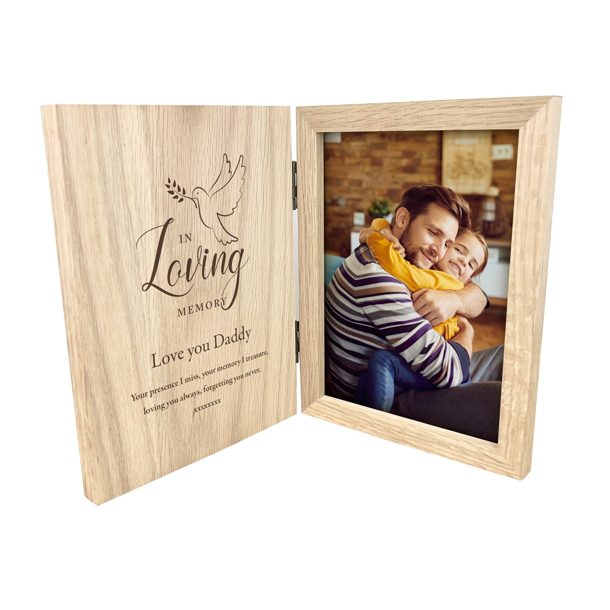 The Lovely Keepsake Company Personalised In Loving Memory Dove Memorial Book Photo Frame - Custom Message | Sympathy Gift, Remembrance | 7x5 Photo