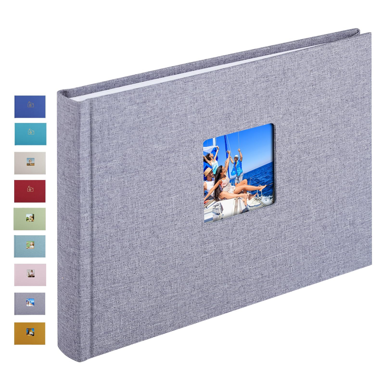 Leinen Fotoalbum, Fotobuch zum Selbstgestalten und Einkleben (24x17 cm, 40 Seiten, Grau)