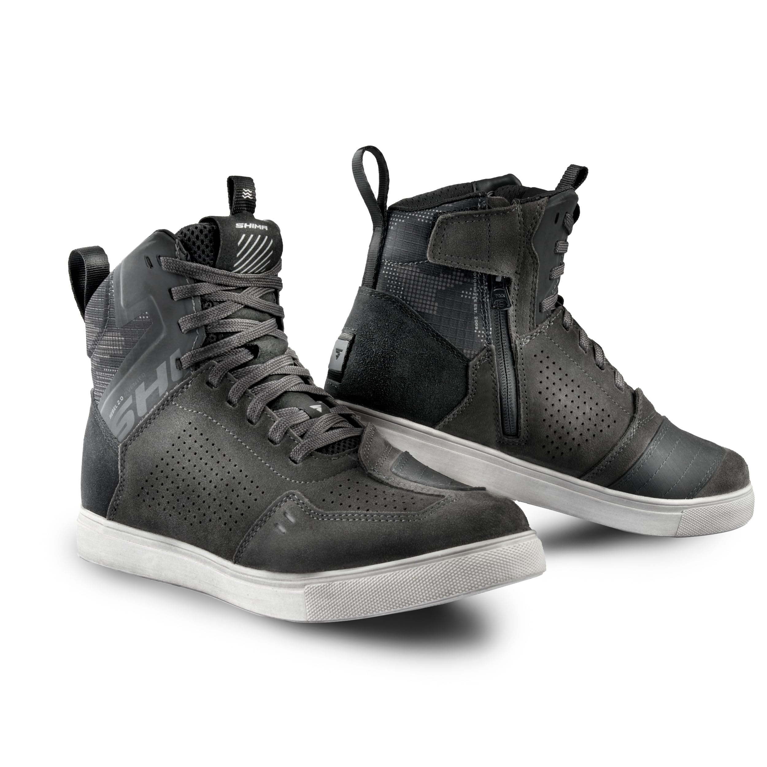 SHIMA REBEL 2.0 Motorrad Schuhe Herren Leder Belüftet Motorradstiefel Protektoren Sneaker Rutschfeste Sohle Knöchelstütze Seitlicher Reißverschluss Bikerboots (Männer, Belüftet Grau, 41)