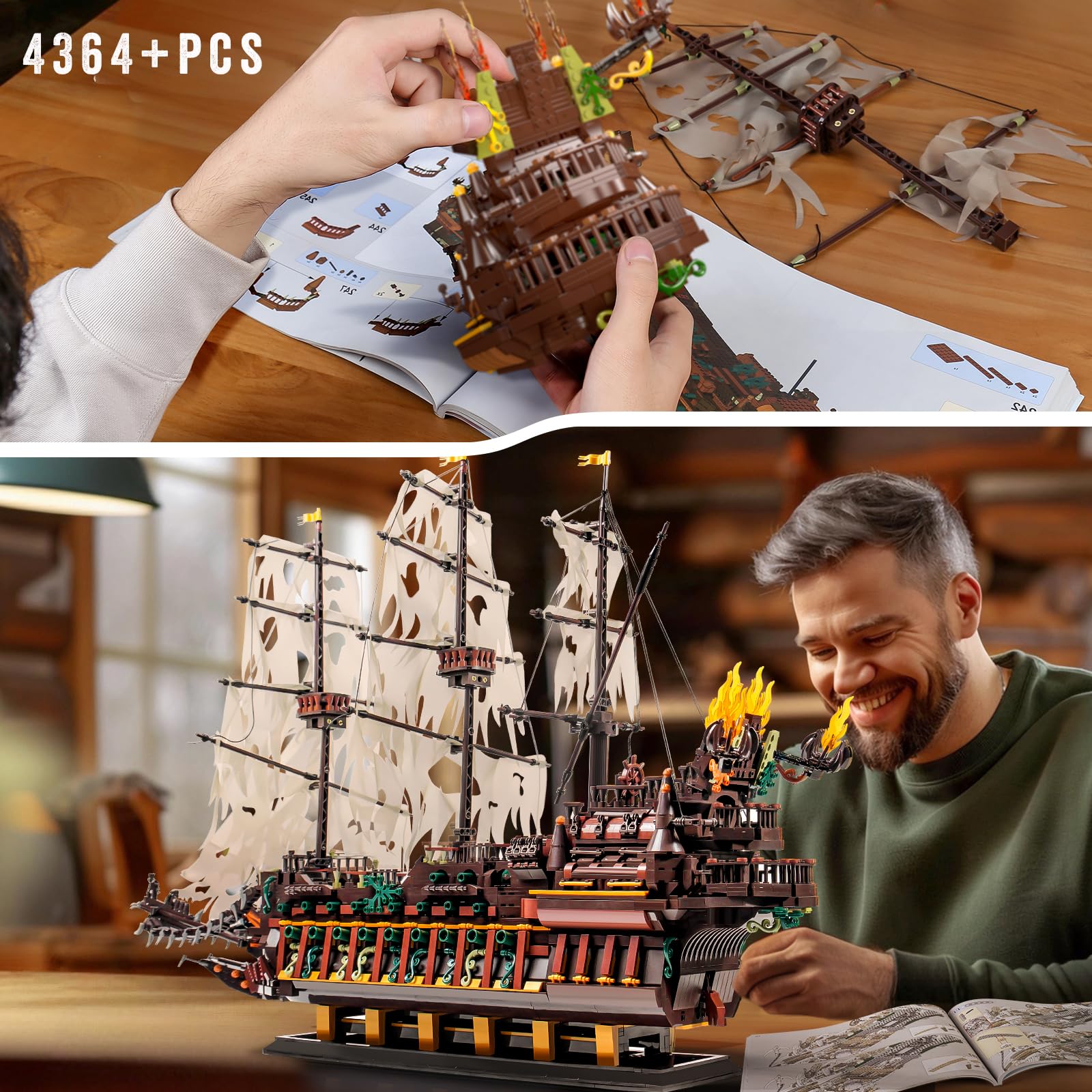 Mould King 13197 Piratenschiff Klemmbausteine Bausteine Kit, 4364+ Stück MOC Fliegenden Holländers groß Segelschiff Spielzeug, Schiff Modell Bausatz für Teenager 14+ /Erwachsene
