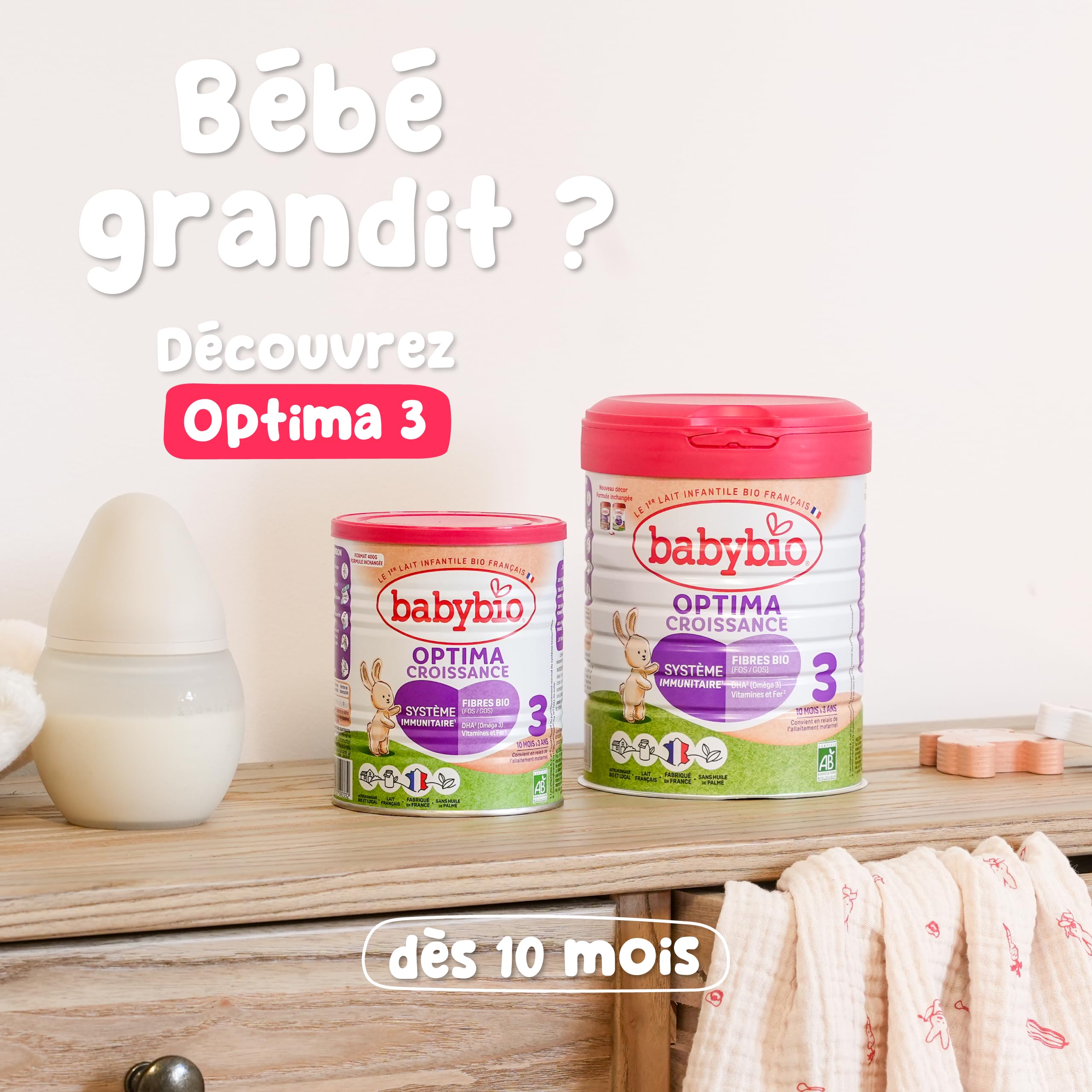 Babybio - Lait Infantile - Optima 2ème Âge avec Fibres - 800g - dès 6 Mois - BIO - Fabriqué en France - Sans Huile de Palme - Lot de 3